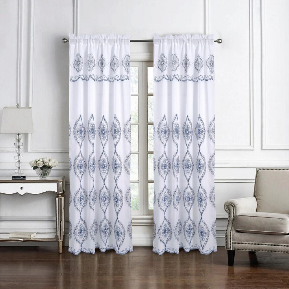 Oliva Gray Arcadia Embroidered Panel - 54x90" Navy