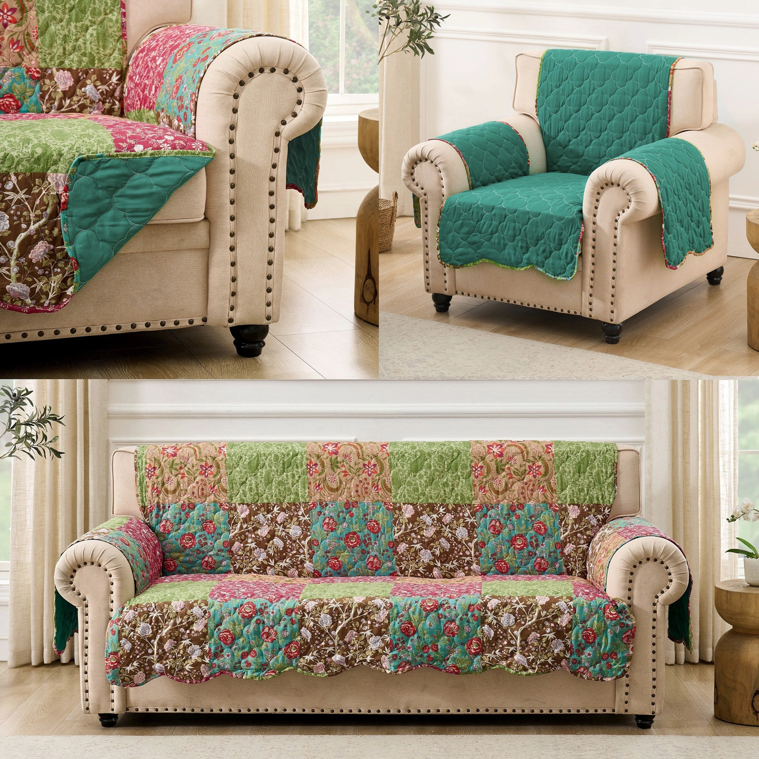 Greenland Home Fashions Danica 100% Polyester Quilted Furniture Protector Arm Chair 81x81 Multi