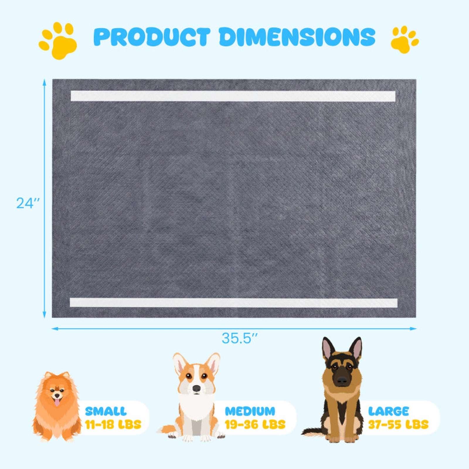 SUGIFT 6-Layer Charcoal Dog Pee Pads Pet Bed Protector 35.5 x 24 in for Dogs Black