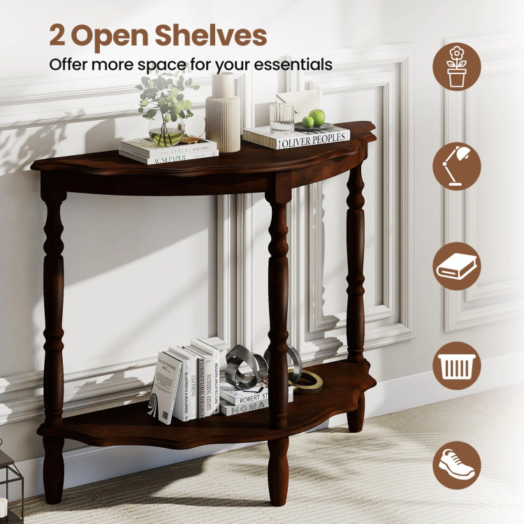 Hivvago Elegant Semi-Circle Hall Table with Storage Shelf and Rubberwood Supports