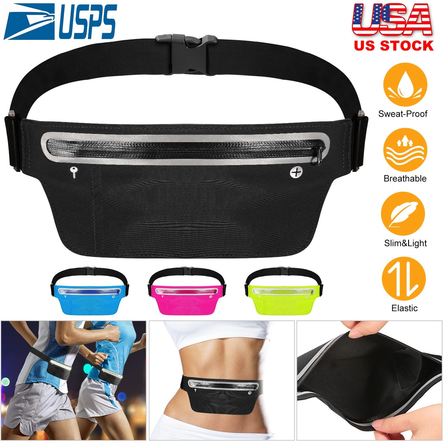 GBruno Adjustable Running Belt Bag With Reflective Strip