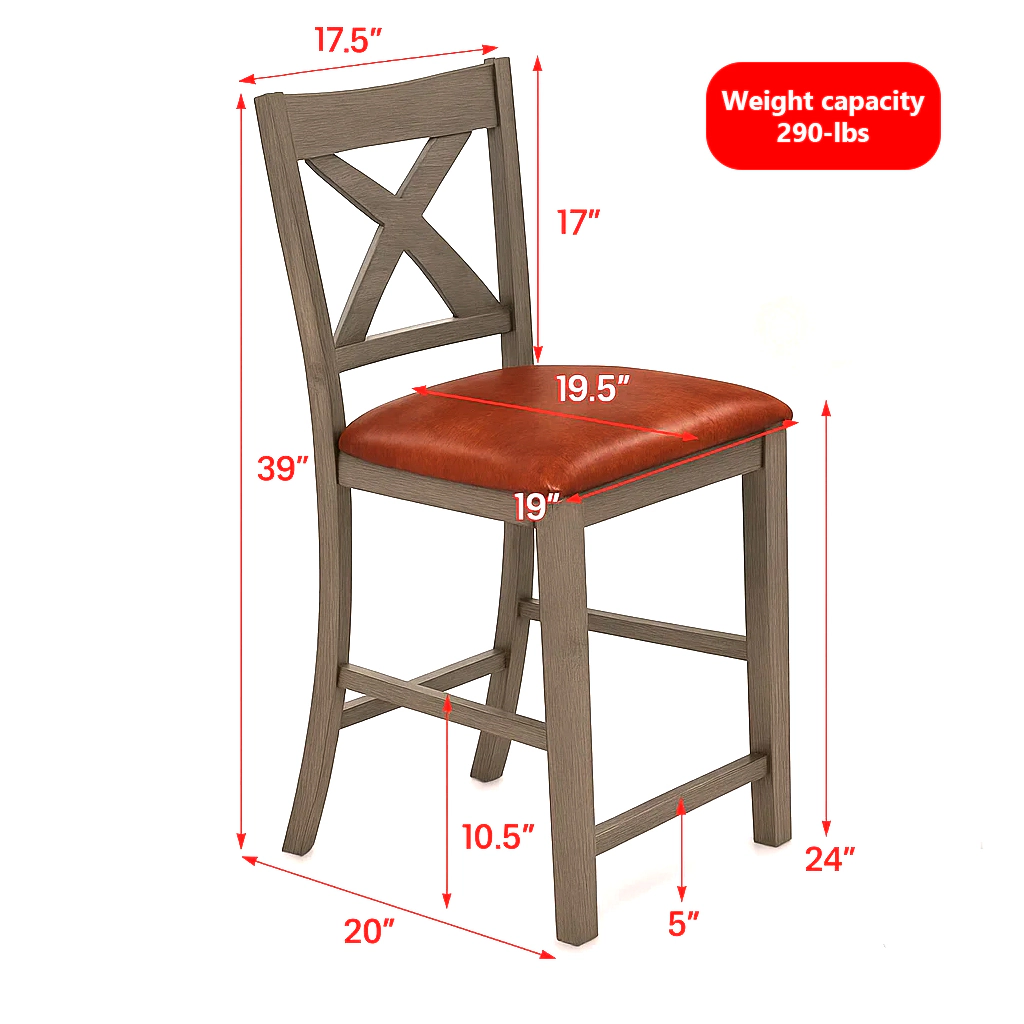 Hivvago Set of 2 Counter Bar Chairs with Cross Back Design and Faux Leather Cushioned Seats