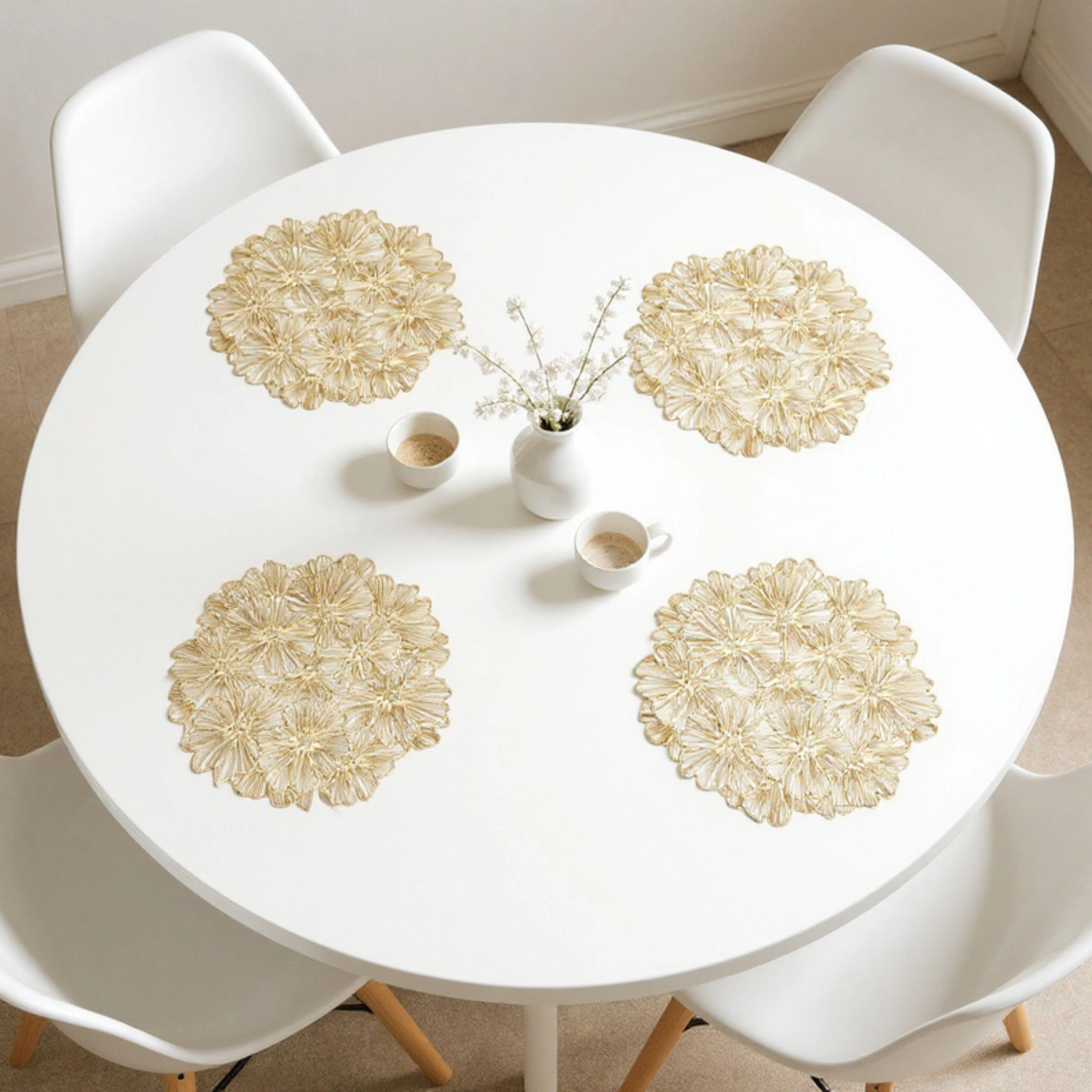Alilang Unisex Floral Cutout Round Placemat 4pc with Delicate Petal Detailing 15in