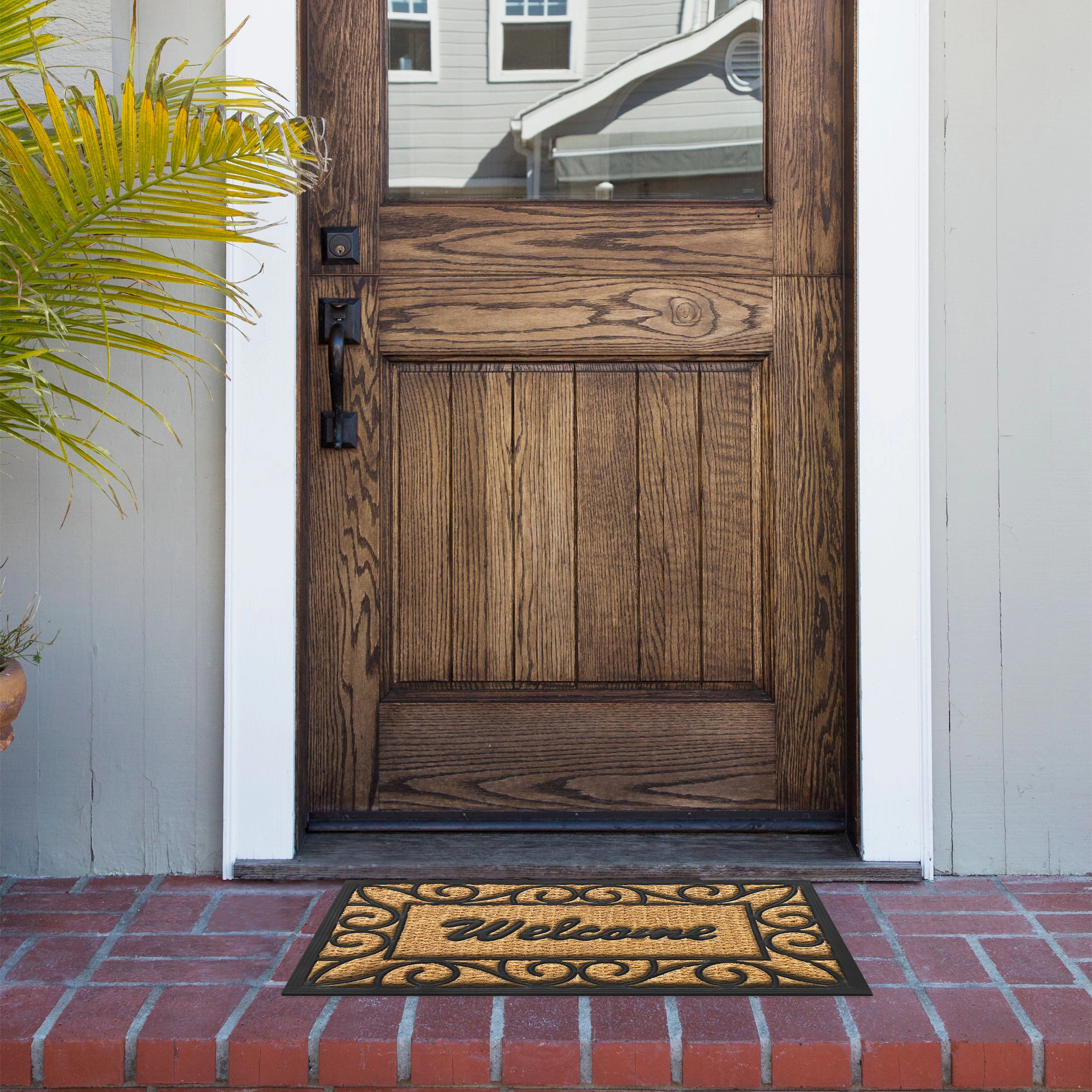 Kate Aurora Birmingham Welcome Scroll Coir Bristled Outdoor All Season Welcome Mat With Rubber Trim - 18"x30"