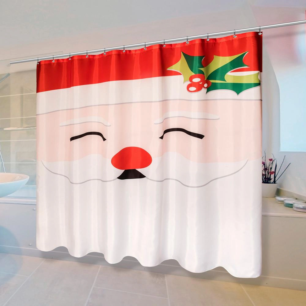 Carnation Home Fashions Santa's Face Christmas Fabric Shower Curtain 70x72 Multi