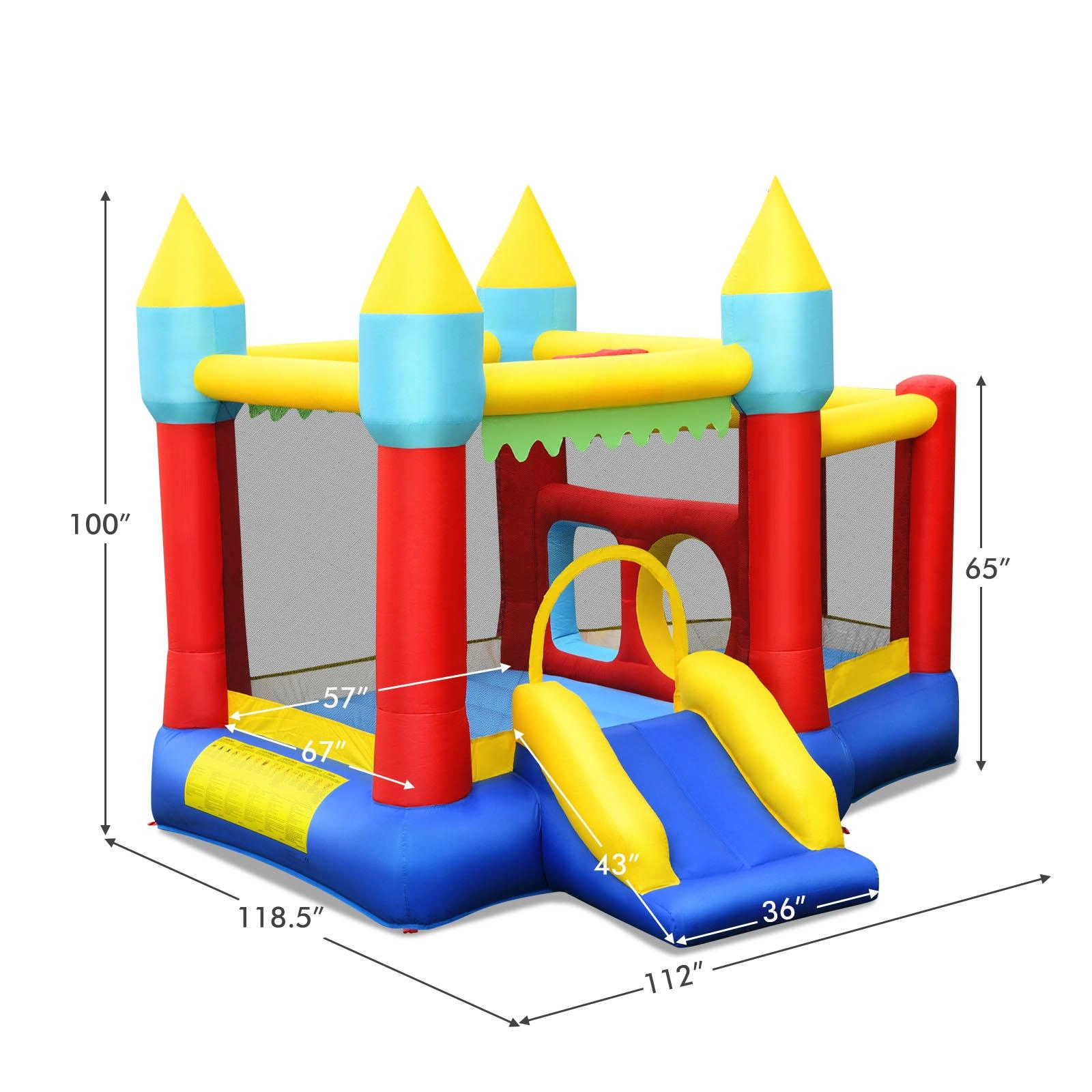 SUGIFT Dual Jumping Area Inflatable Bounce Slide Jumping Castle 300-lb Capacity Ages 3-10 Blue Red Yellow Green