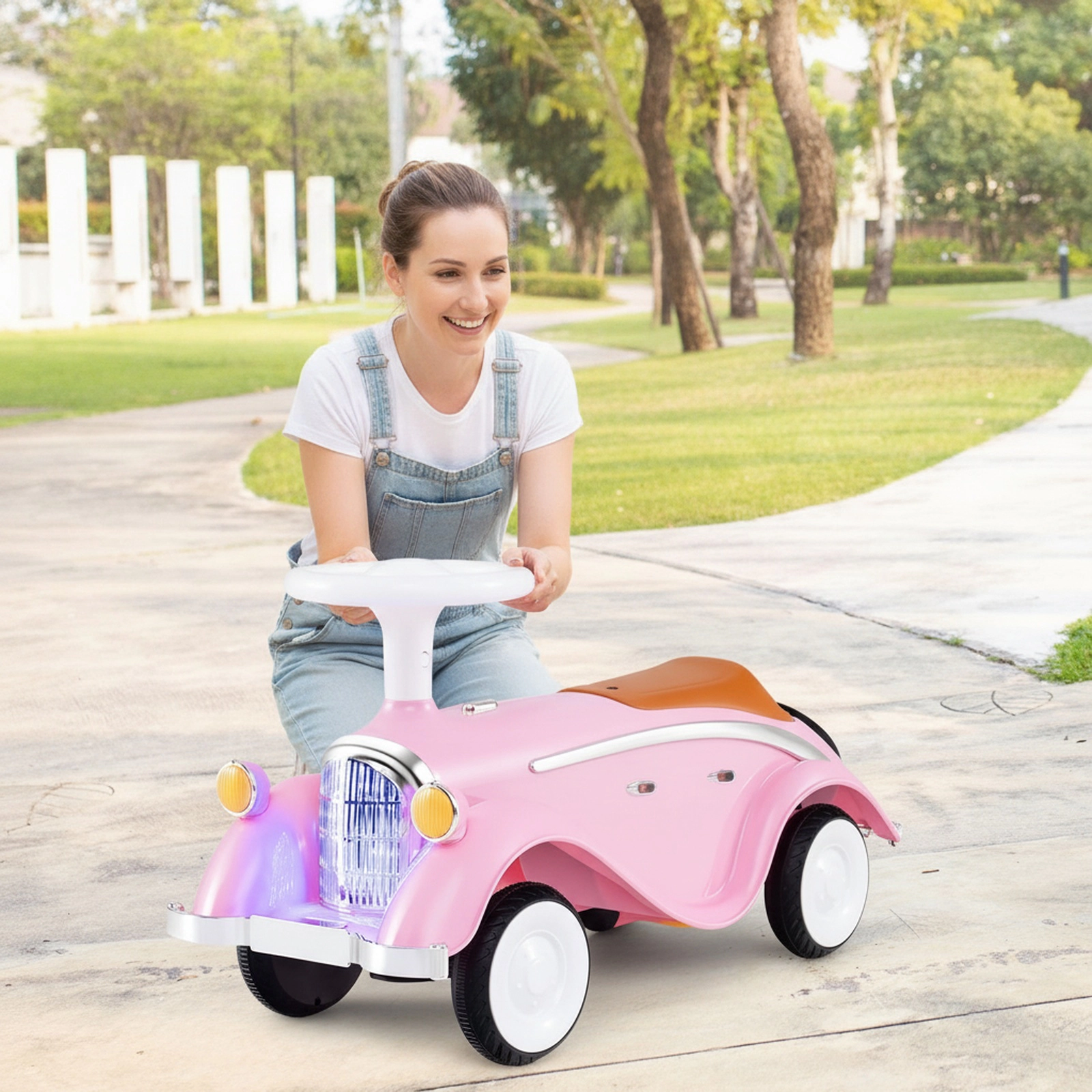 Baby Push Car Toddler Sliding Ride On Toy LED Headlight Horn Button Curved Seat Under-Seat Storage 19-36 Months Pink