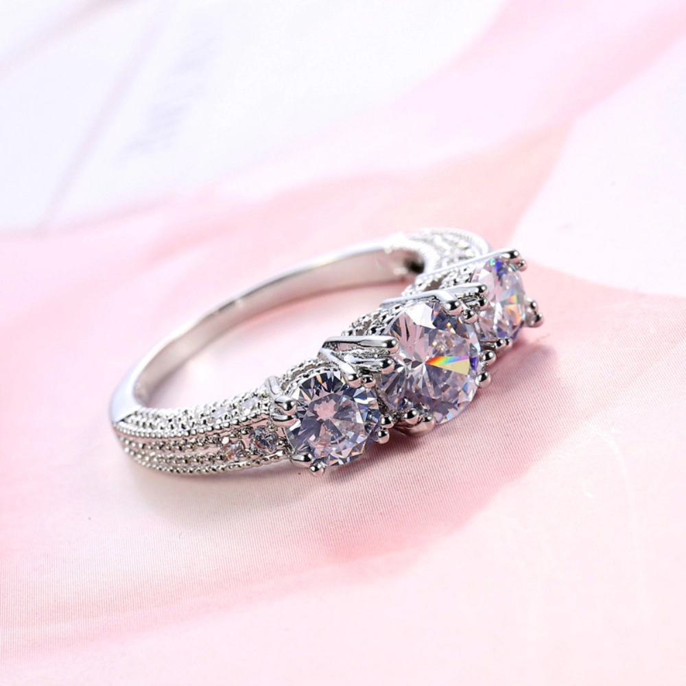 Women's Three Stone Round Cubic Zirconia Engagement Ring