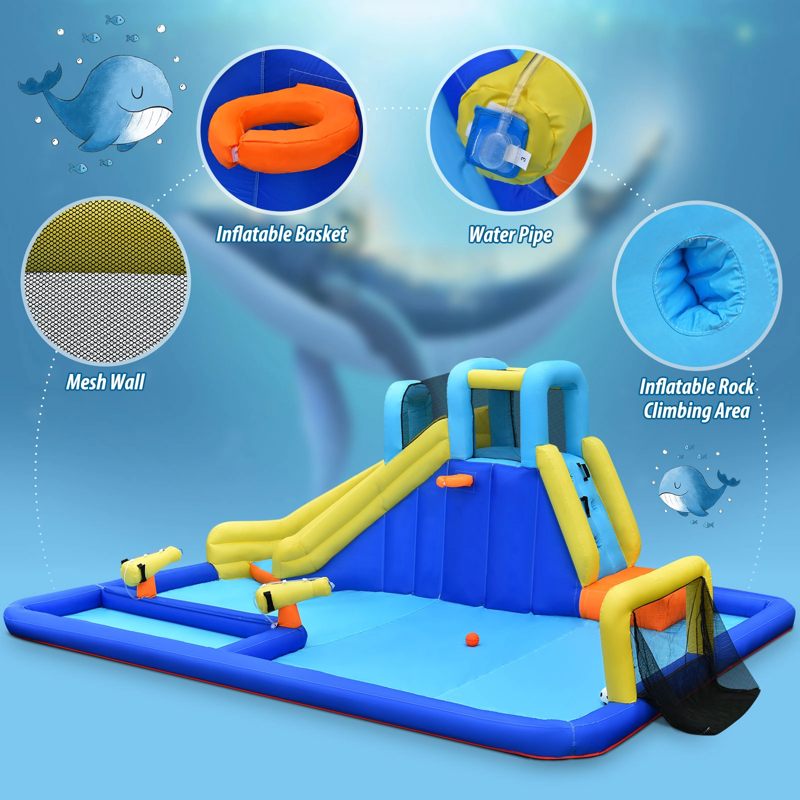 Hivvago 6-in-1 Inflatable Water Slide Jumping House without Blower