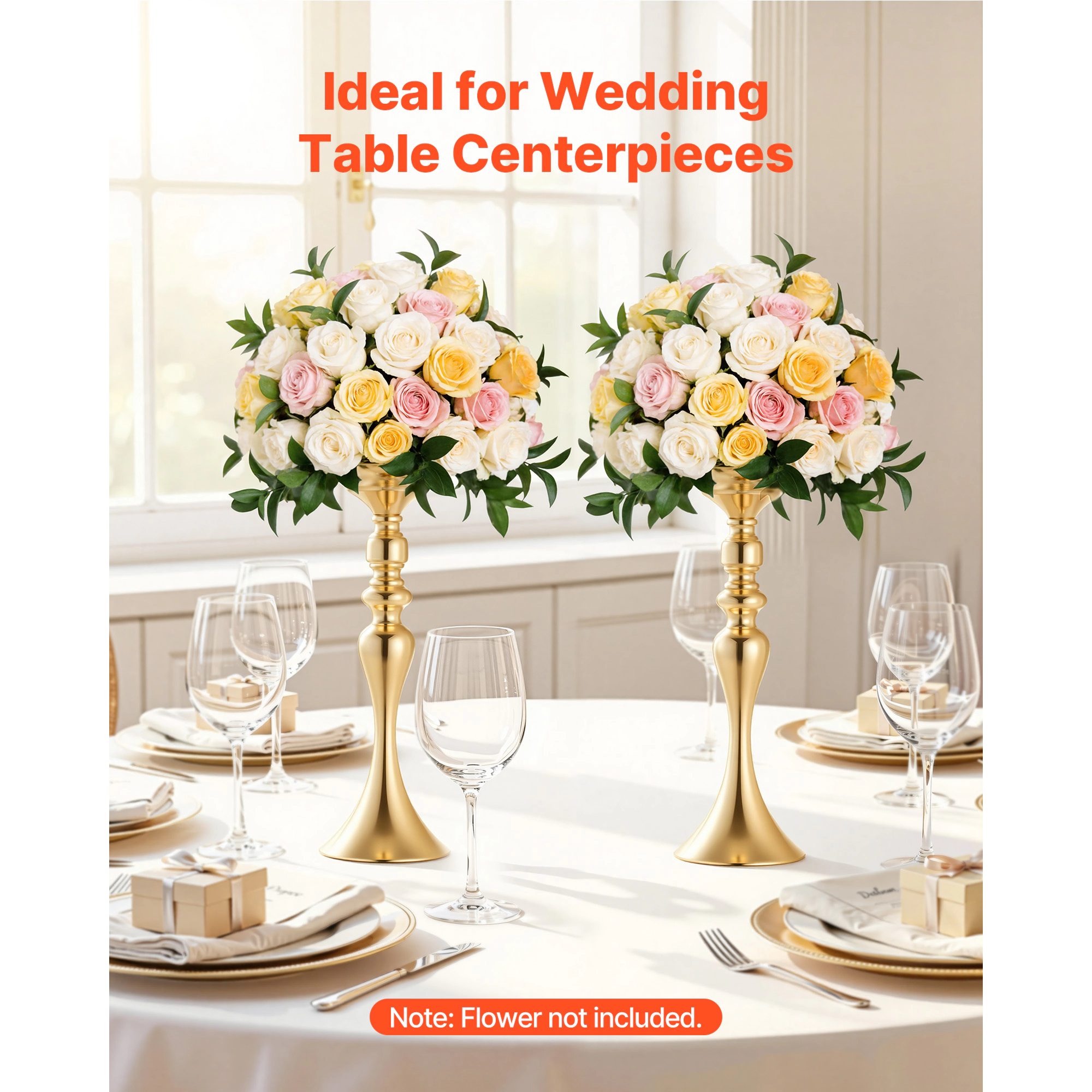HONGGE Crystal Wedding Flower Stand Metal Wedding Centerpiece Vase Gold Flower Holders Floral Display Rack for Tables