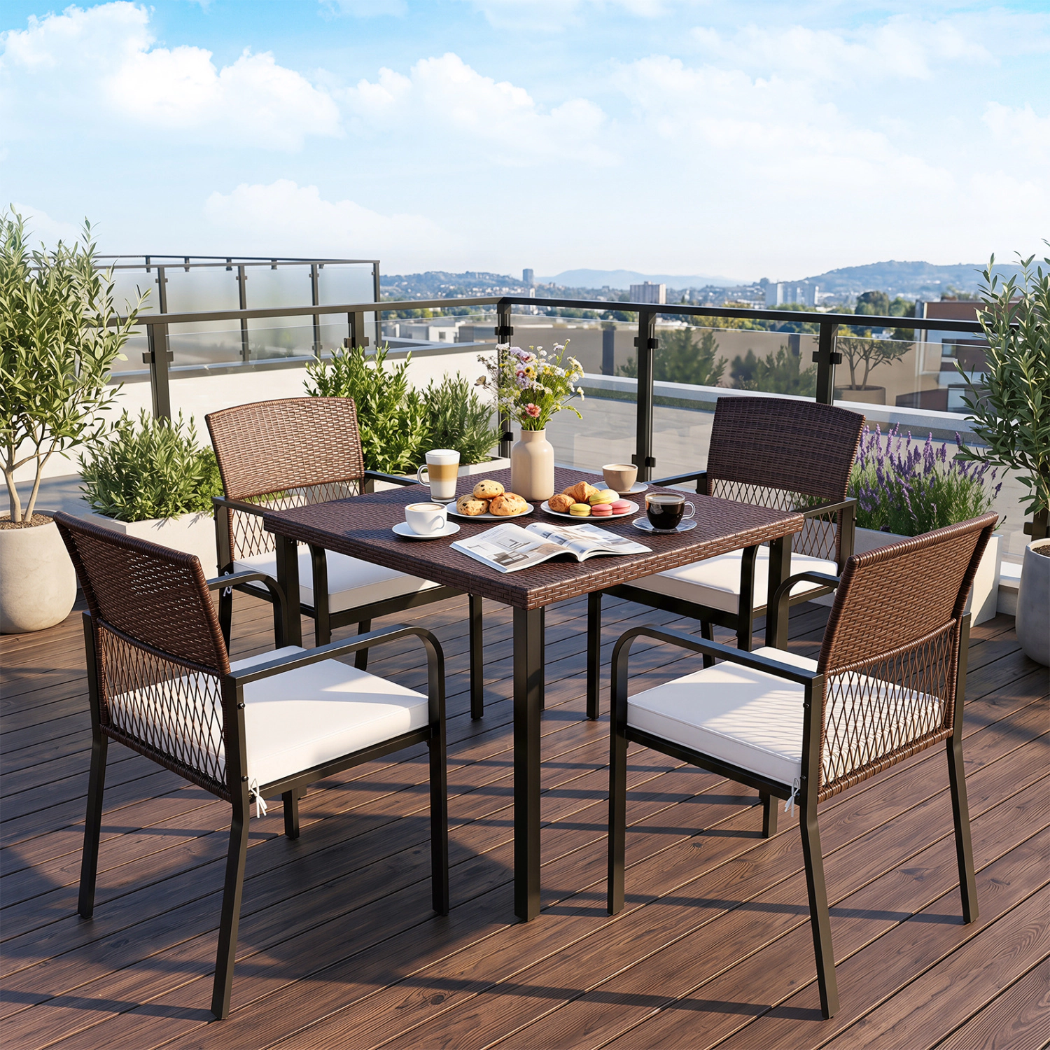 LJG Outdoor Dining Chairs Set of 4 with Padded Cushion and Adjustable Feet for Patio
