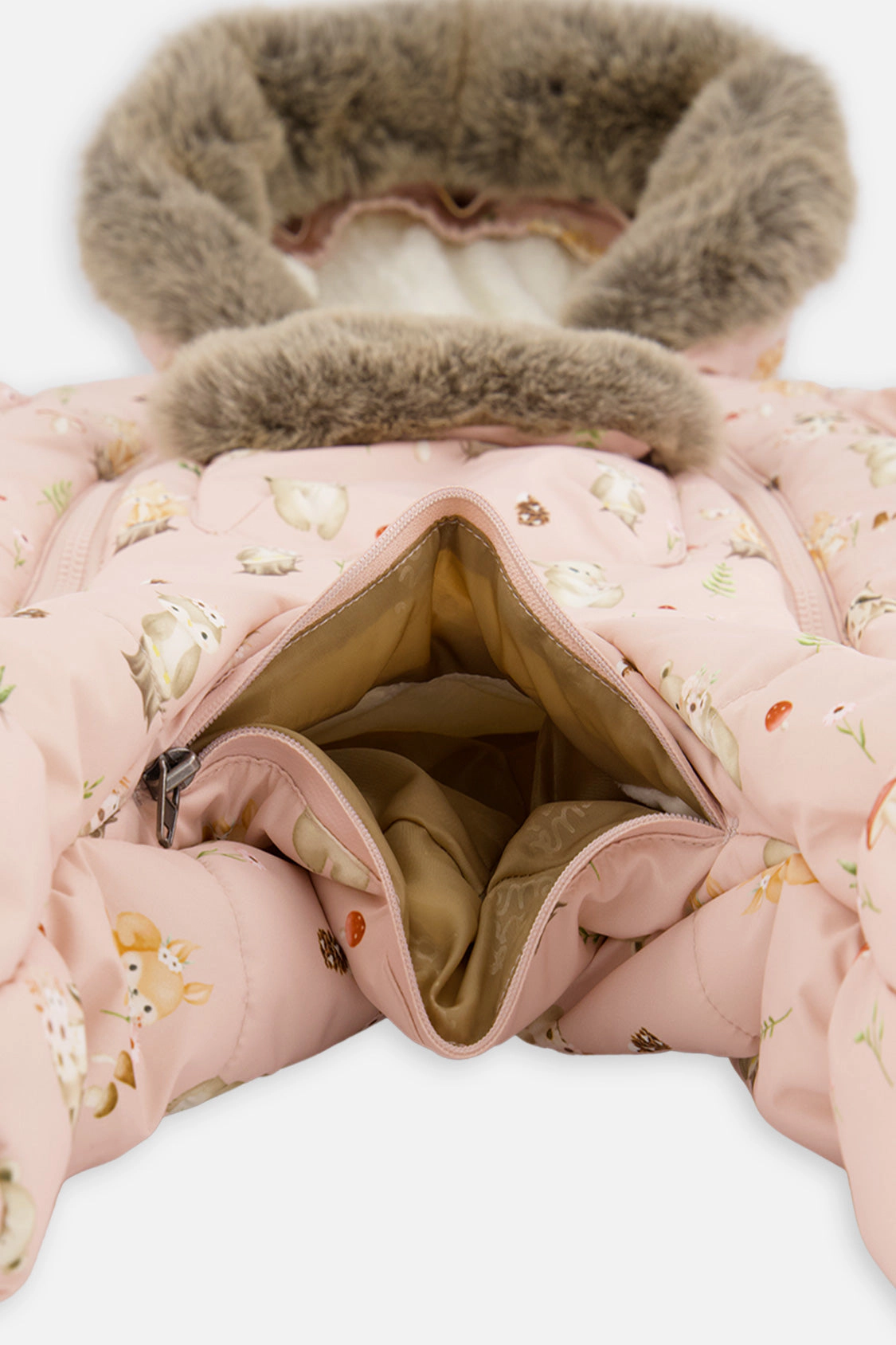 Deux par Girls Animal Print One Piece Snowsuit Adapted for Car Seats with Bear-Ear Hood