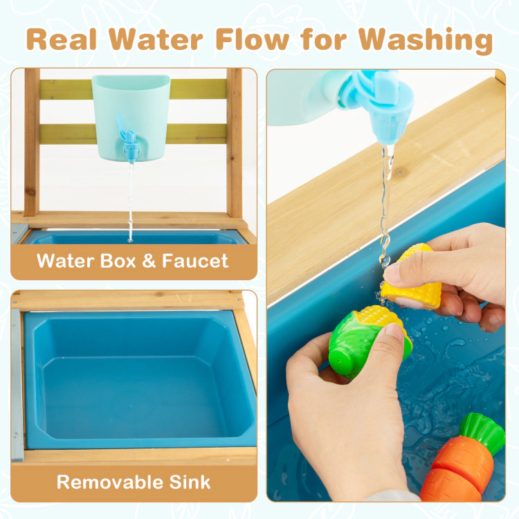 Hivvago Outdoor Kids Mud Kitchen with Faucet and Water Box