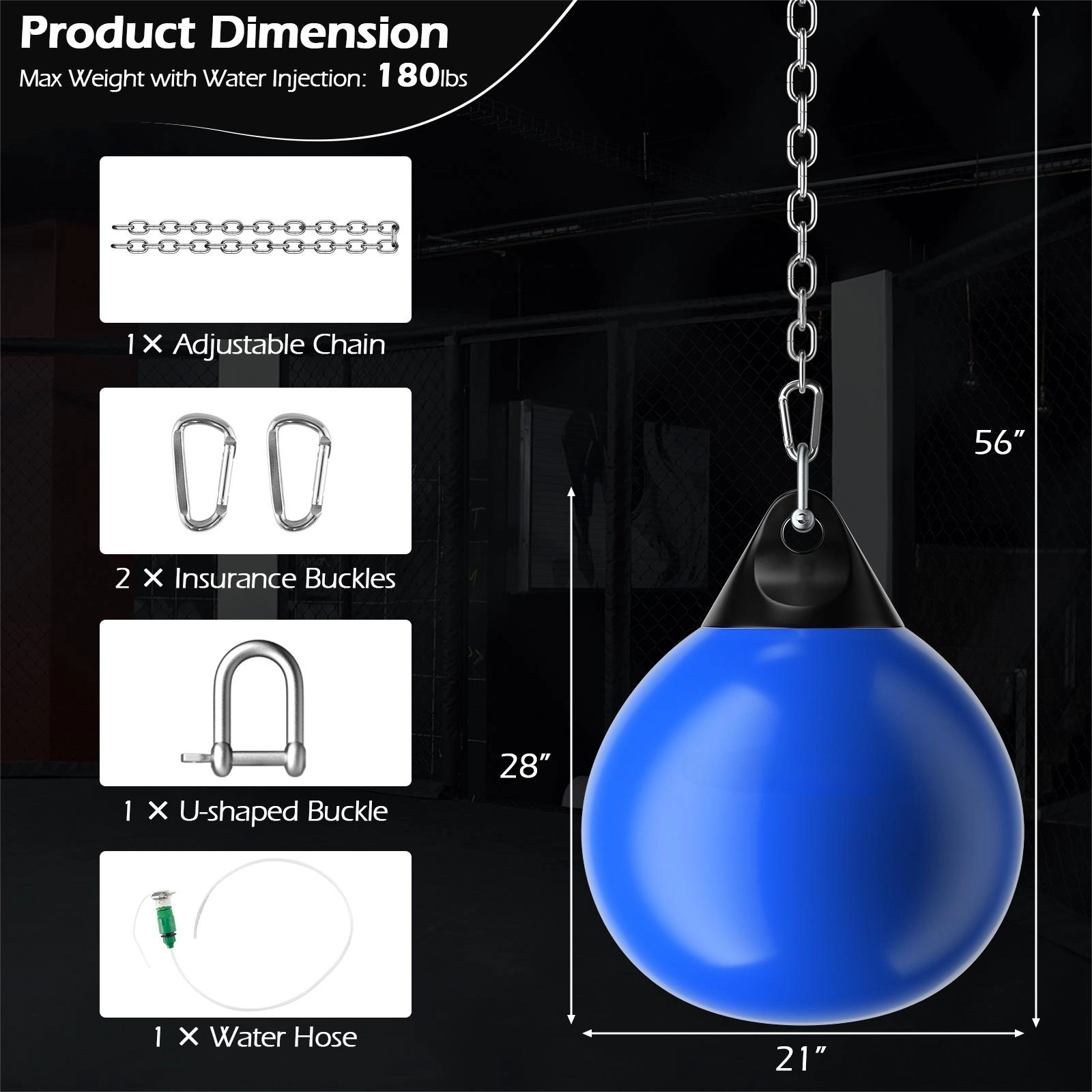 SUGIFT 21-in Water Filled Hanging Punching Bag with Adjustable Metal Chain and 39-in Filling Hose
