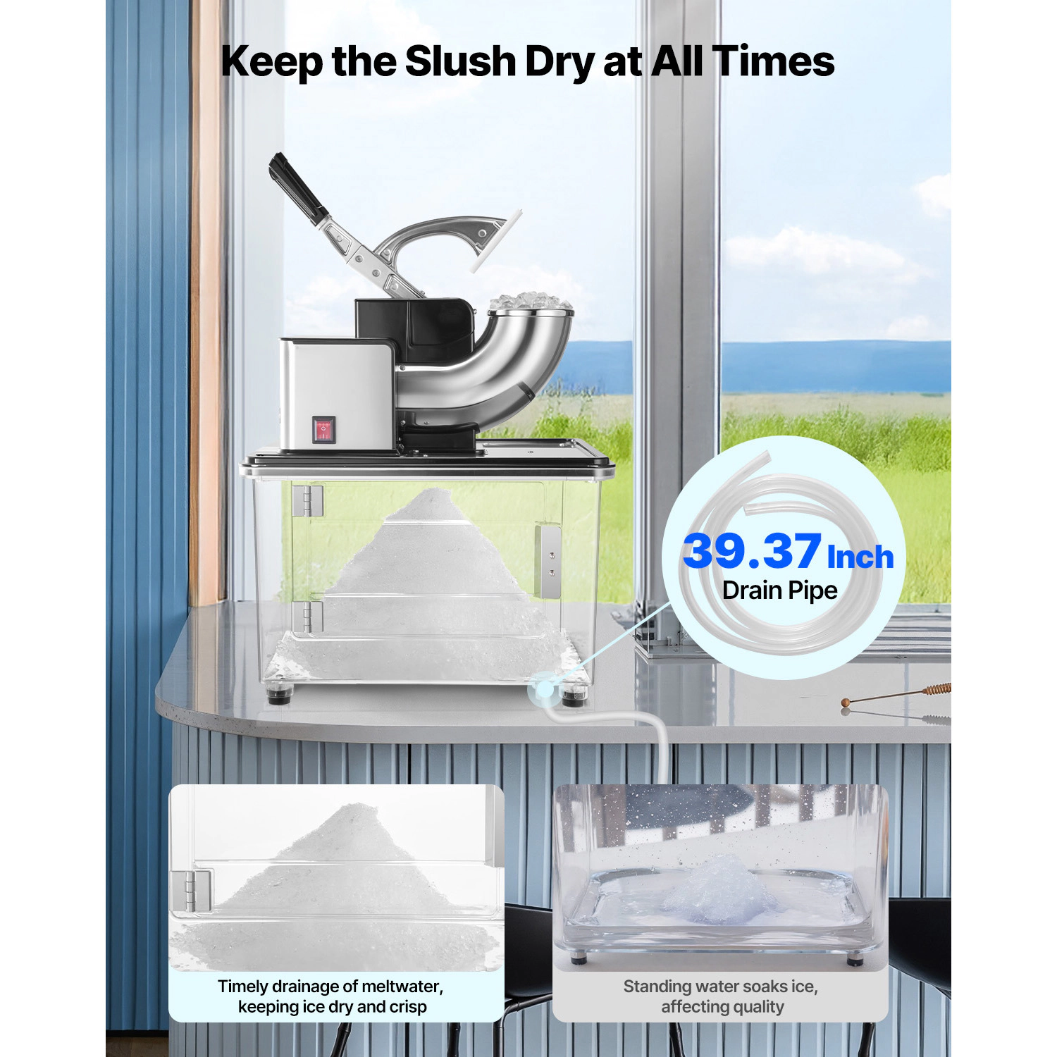 HONGGE Commercial Ice Crusher 661LBS /H 350W Electric Snow Cone Machine with 4 Blades 2000RPM Stainless Steel Shaved