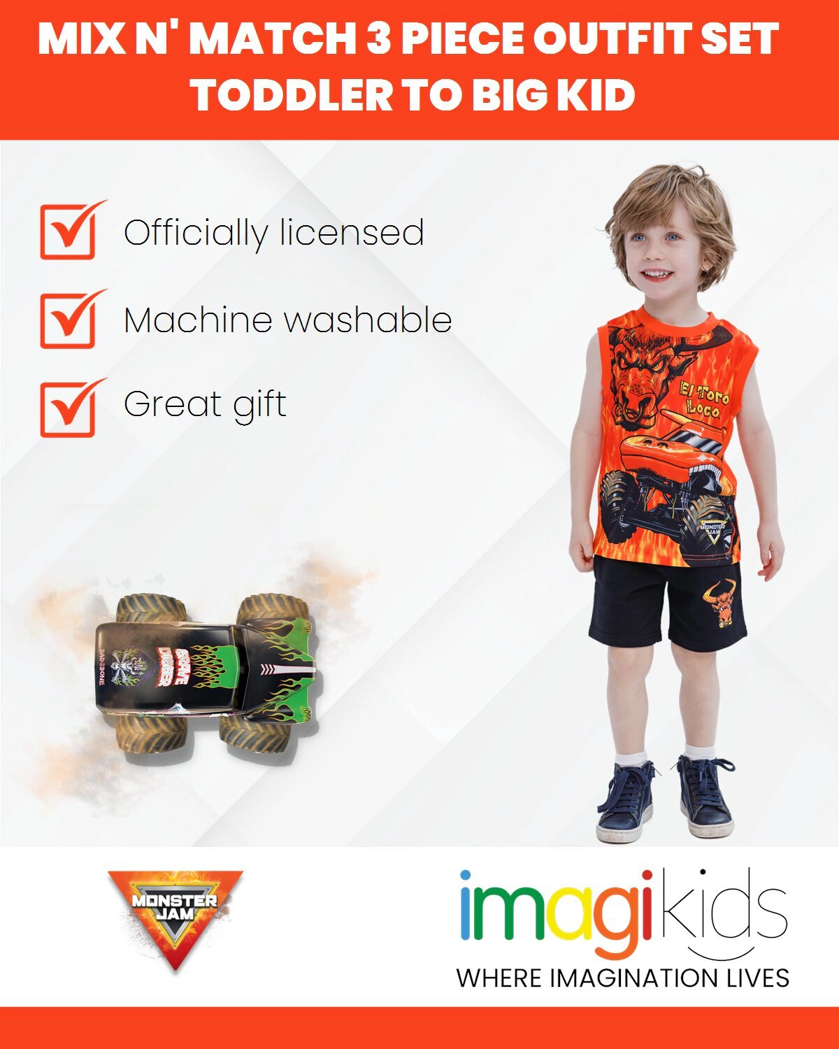 Monster Jam Boys' Athletic T-Shirt Tank Top and Shorts Set