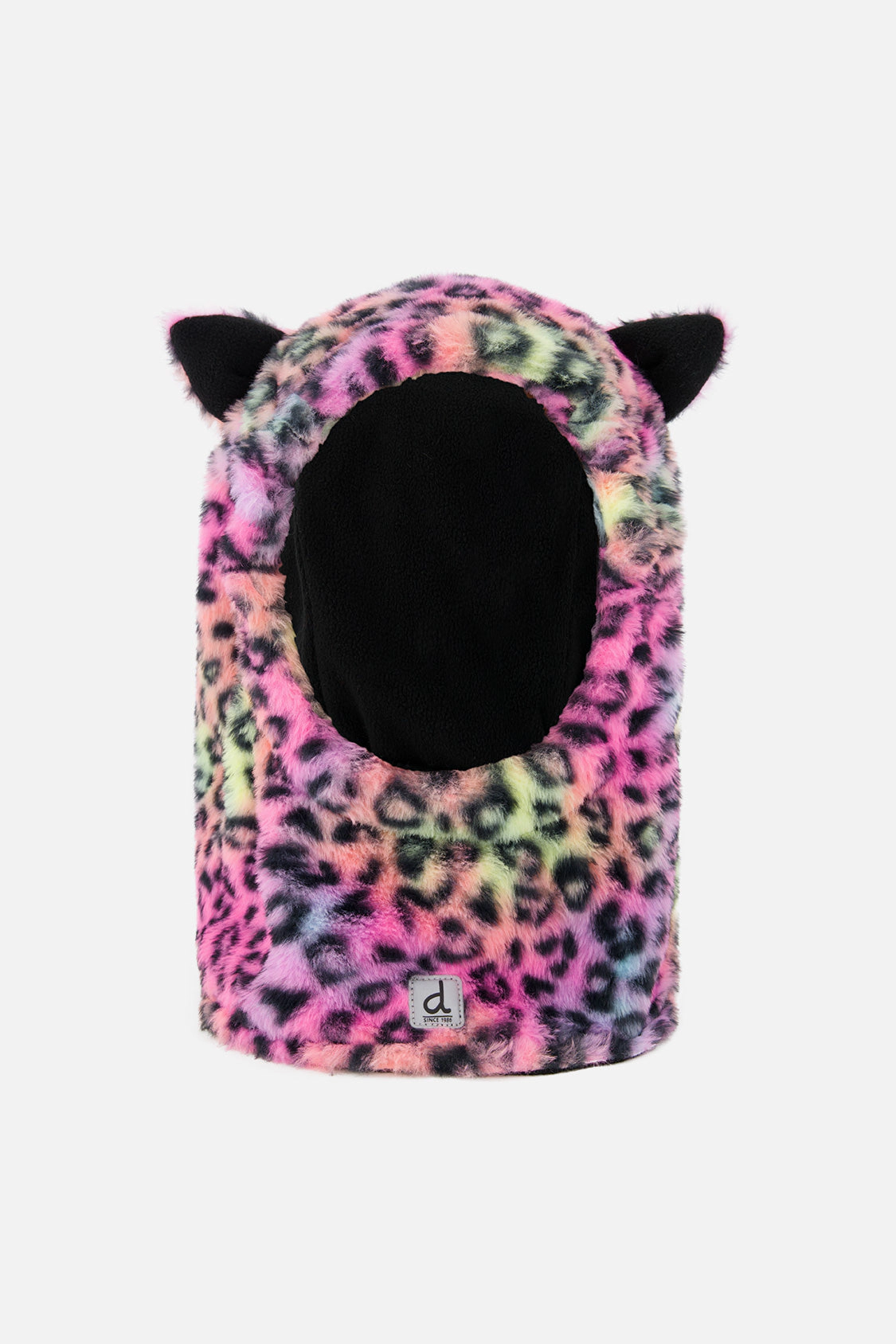 Deux par Deux Girls Leopard Fur Print Cat Ear Oversized Polar Balaclava for Ski Helmet
