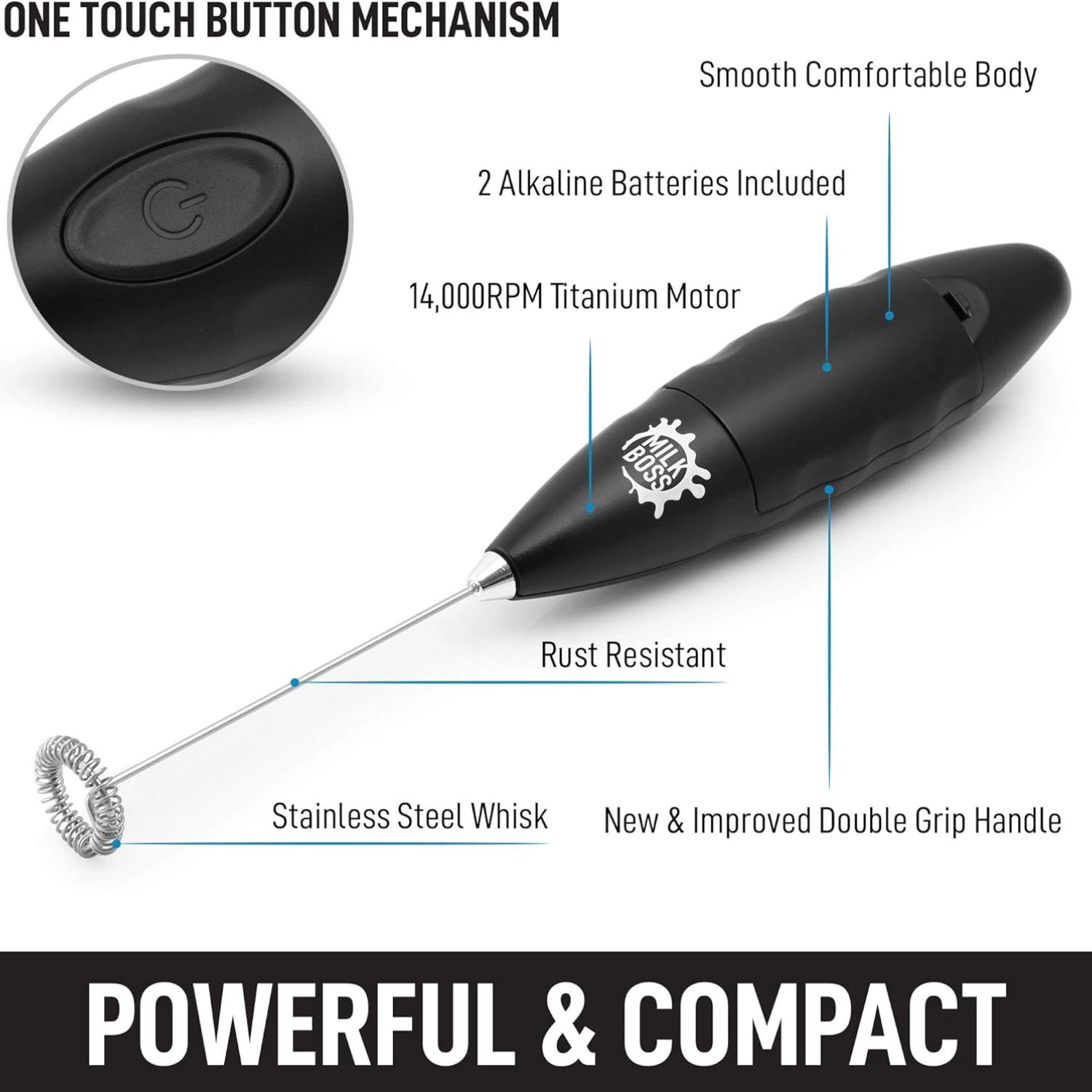 Zulay Kitchen Double Grip Milk Frother Handheld - Coffee Electric Foam Maker