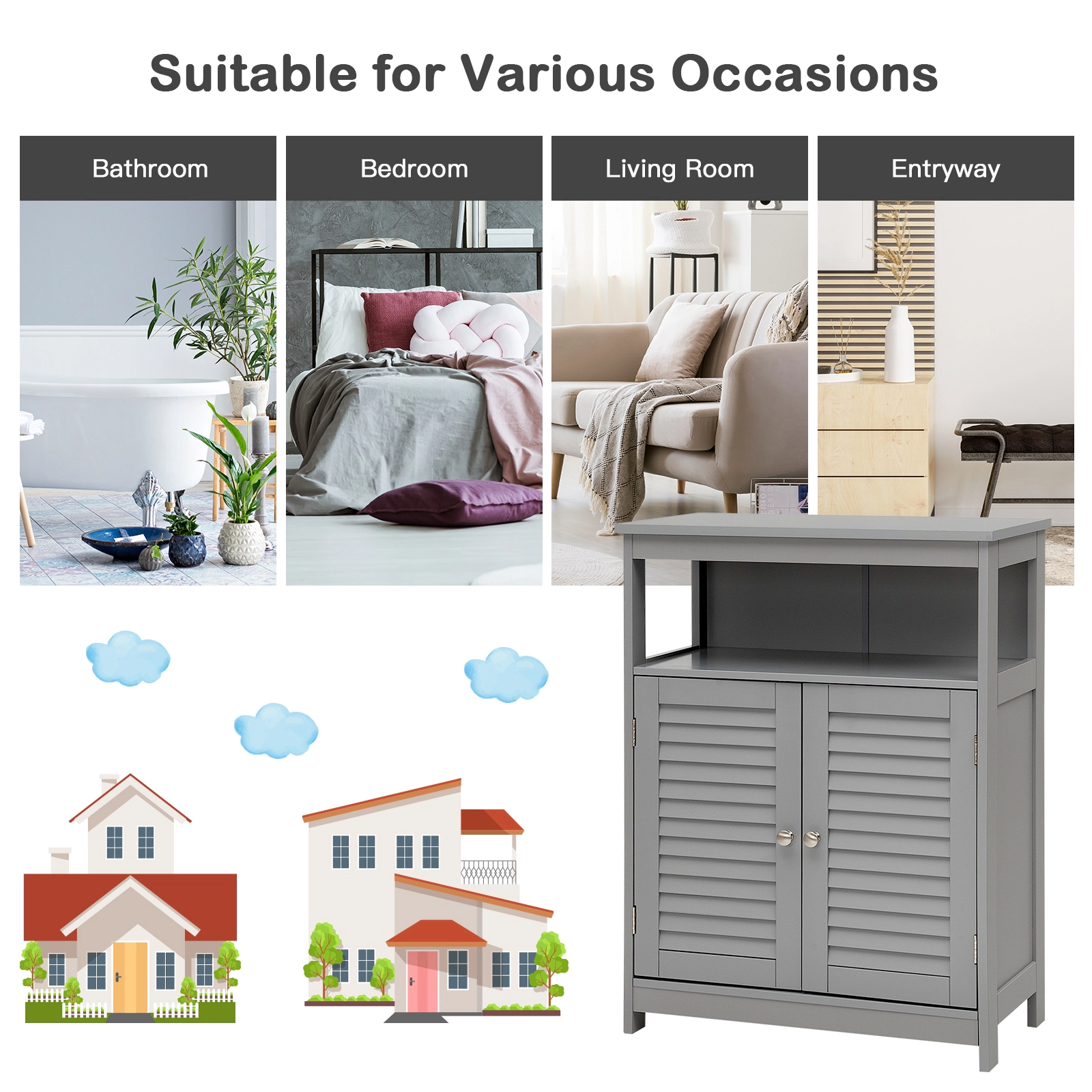 SlickBlue Freestanding Bathroom Cabinet with Open Shelves and Doors