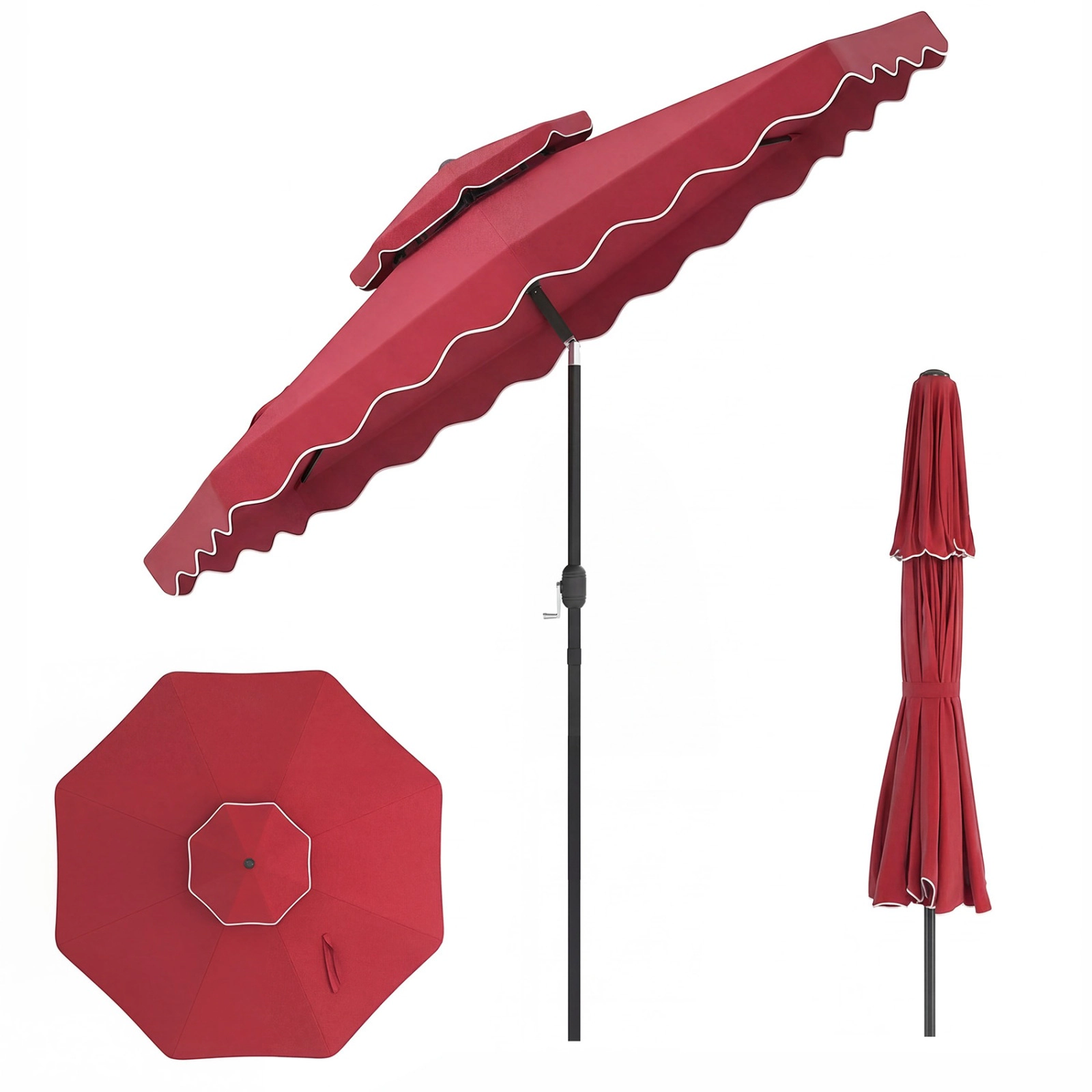 SUGIFT 9-Ft Patio Umbrella with Push Button Tilt and Crank Handle Brown/Gray/Turquoise/Red/Beige