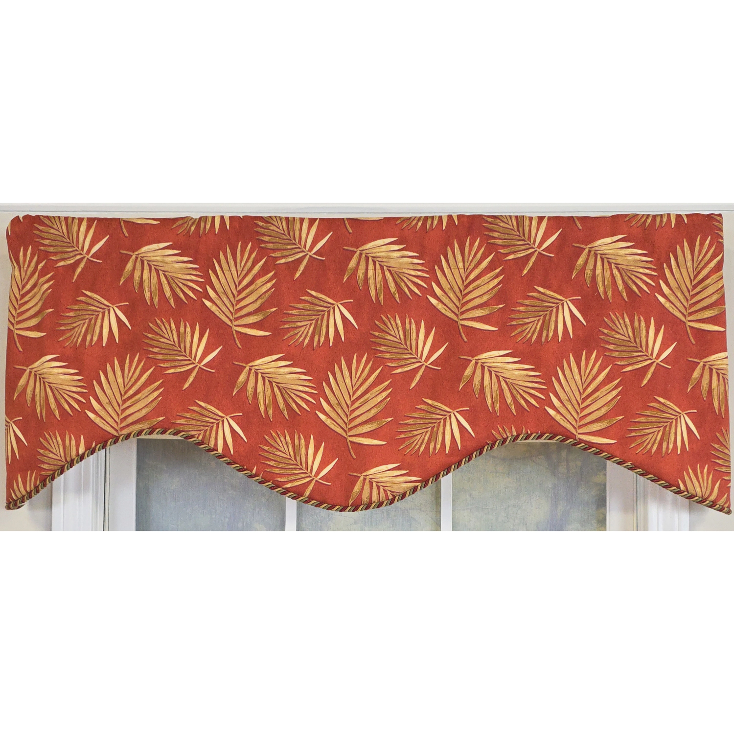 RLF Home 100% Cotton Hawthorn Cornice With Poly/Cotton Ivory lining Rod Pocket Valance 50" x 17" Red