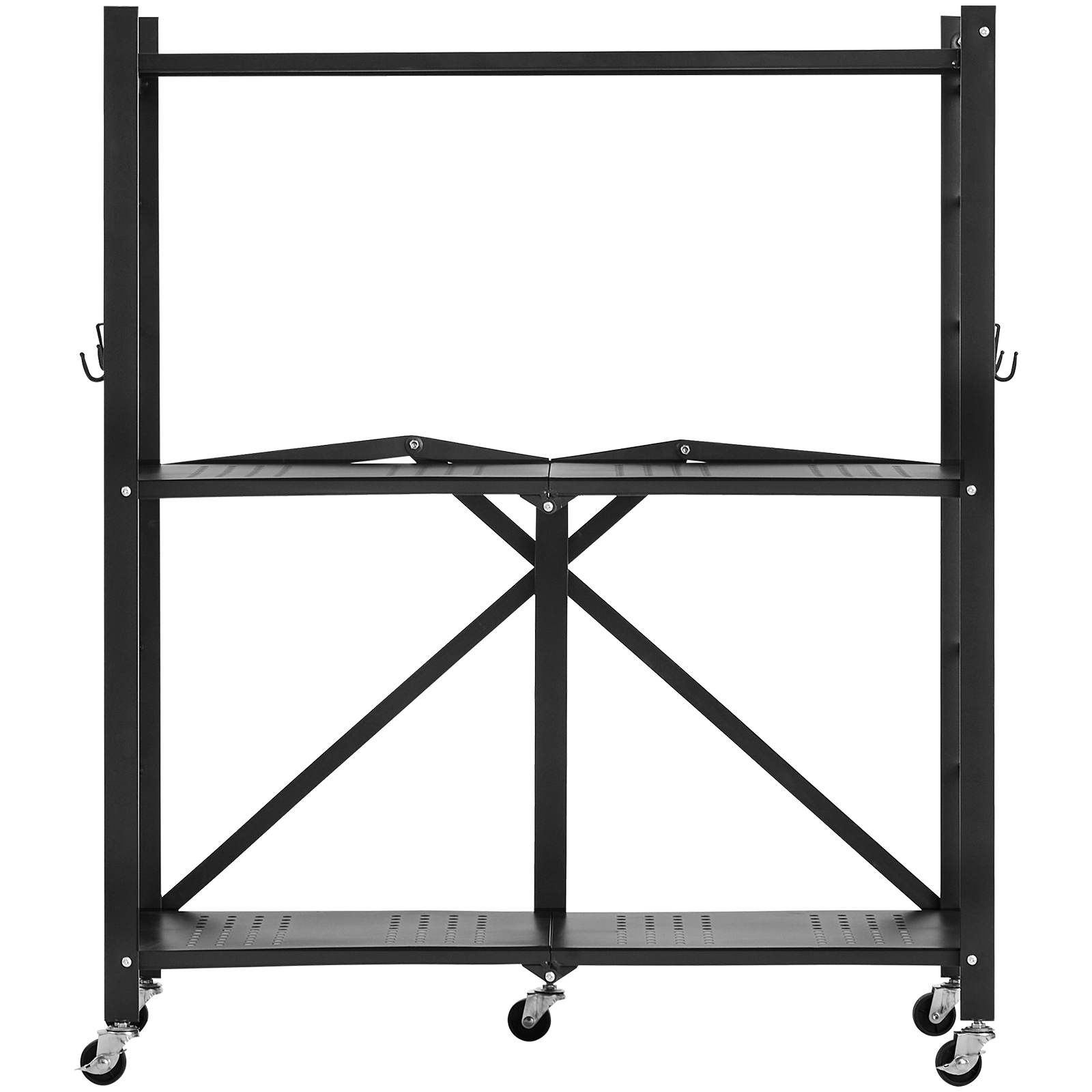 HONGGE Foldable Storage Shelf Folding Metal Rack Shelving Unit No Assembly Organizer Shelf with 5 Wheels & 4 Hooks for