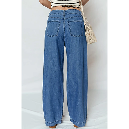 Threaded Pear Womens Oakleigh Wide Leg Jeans - Dusk Blue