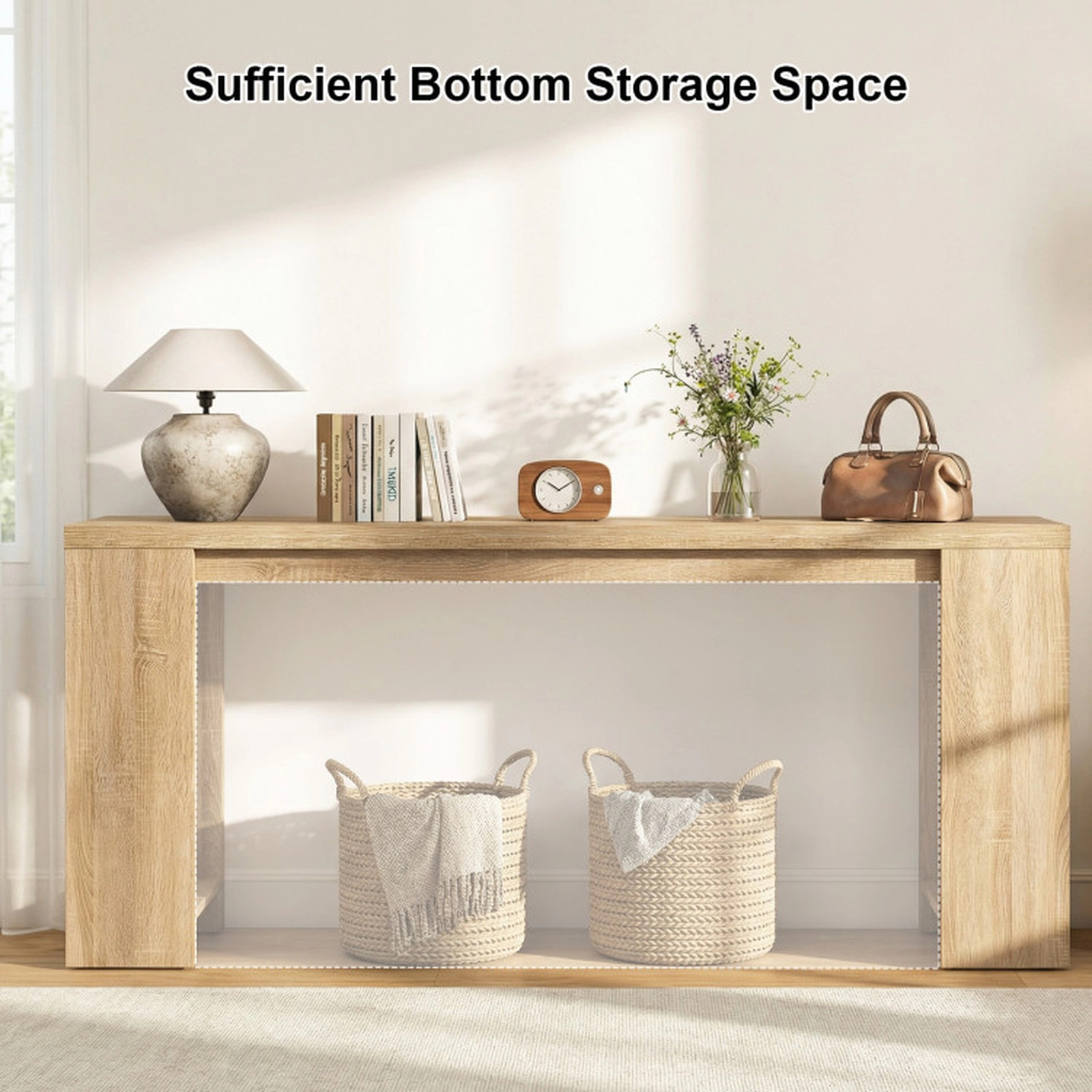 SUGIFT 71-in Extra Long 12-in Narrow 135-lb Capacity Farmhouse Console Sofa Table with Open Bottom Storage