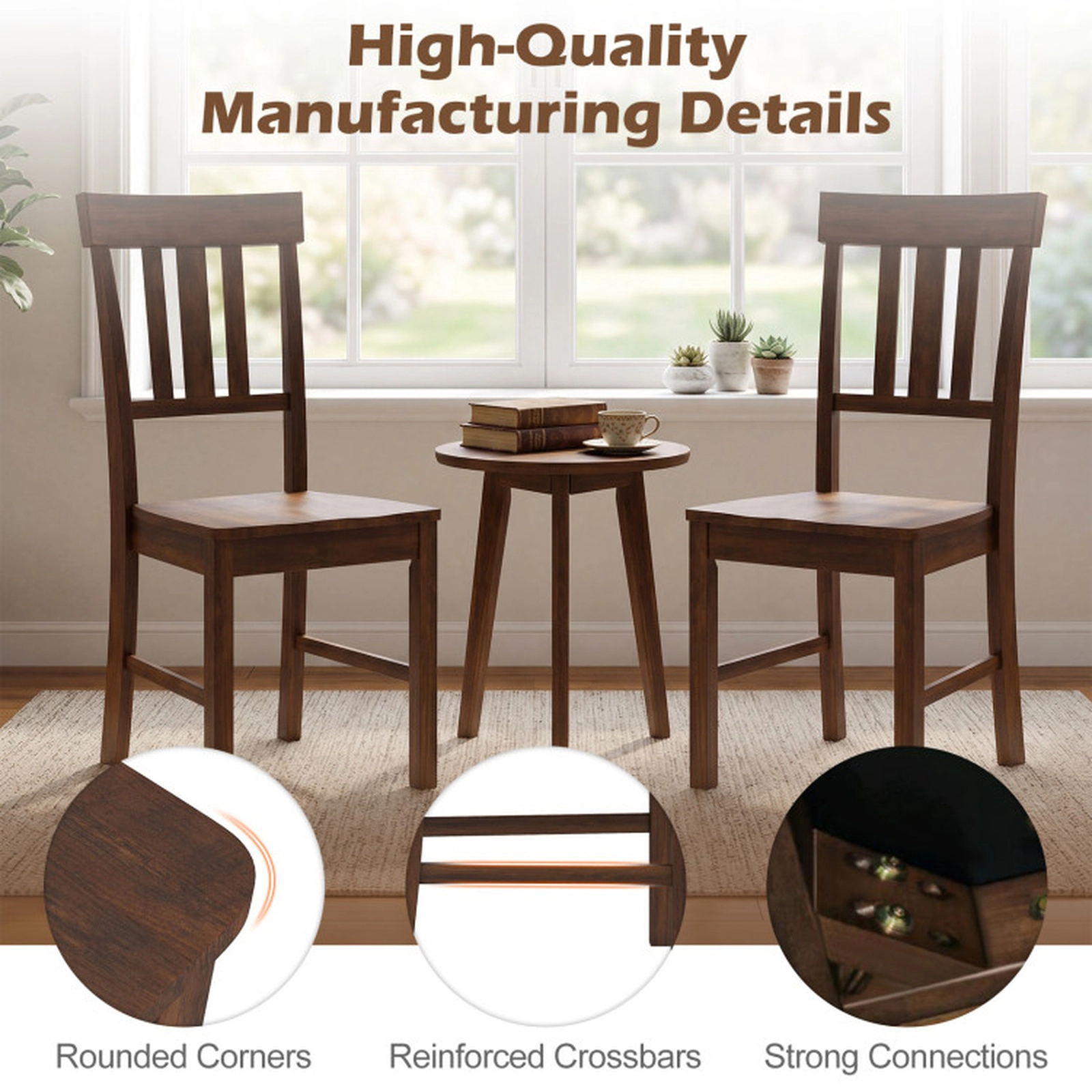 SUGIFT Set of 4 Dark Brown Rubber Wood Dining Chairs with High Slat Backrests 17-in W 38-in H 397-lb Per Chair