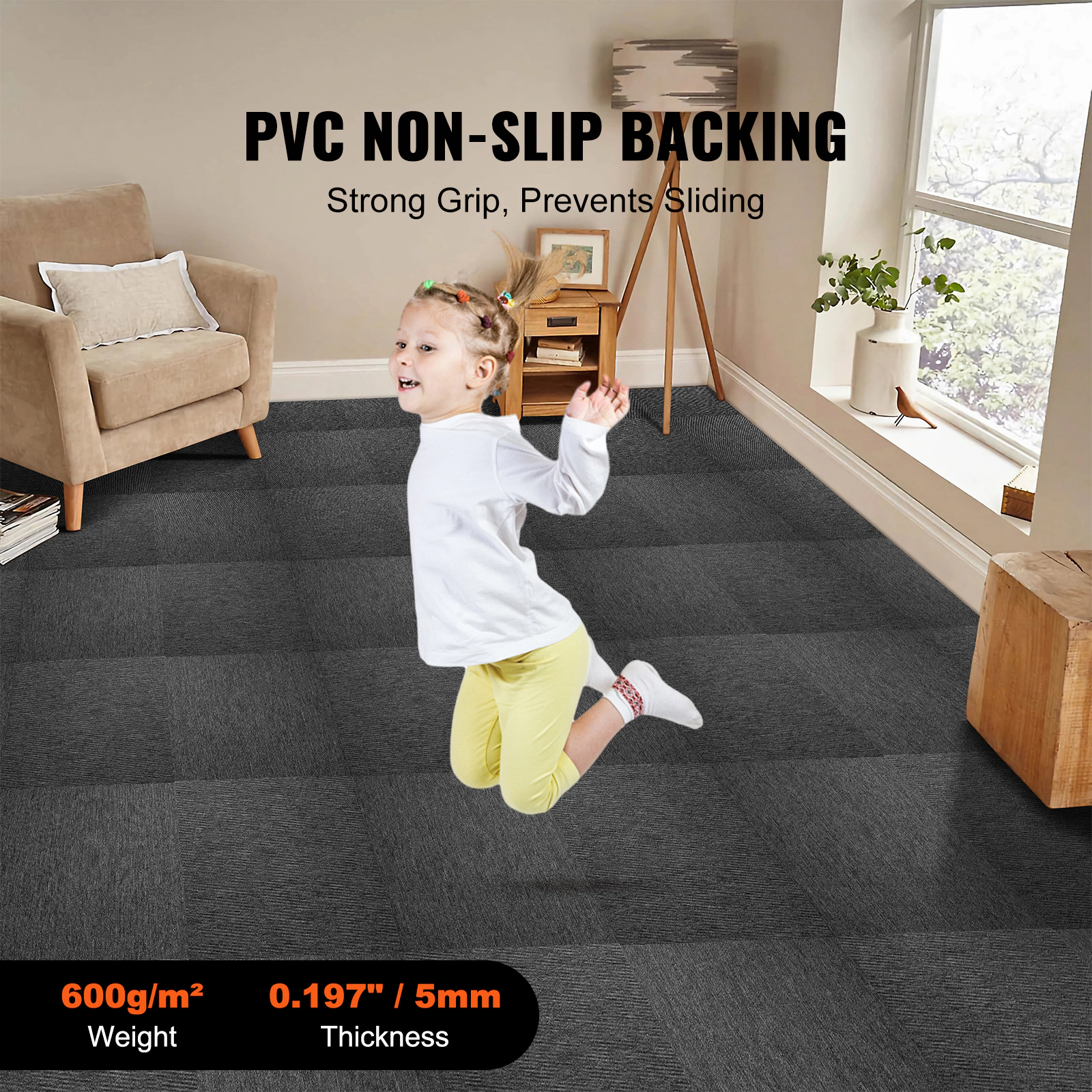 HONGGE Carpet Tiles Reusable Carpet Squares With Padding Attached Soft Padded Carpet Tiles Easy Install DIY for Bedroom