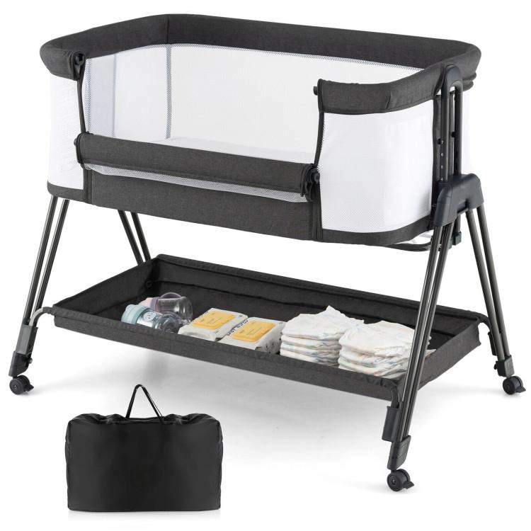 SUGIFT Portable Bedside Baby Sleeper Bassinet with 7 Adjustable Heights 20-lb Capacity Ages 0-6 Months Gray/Black