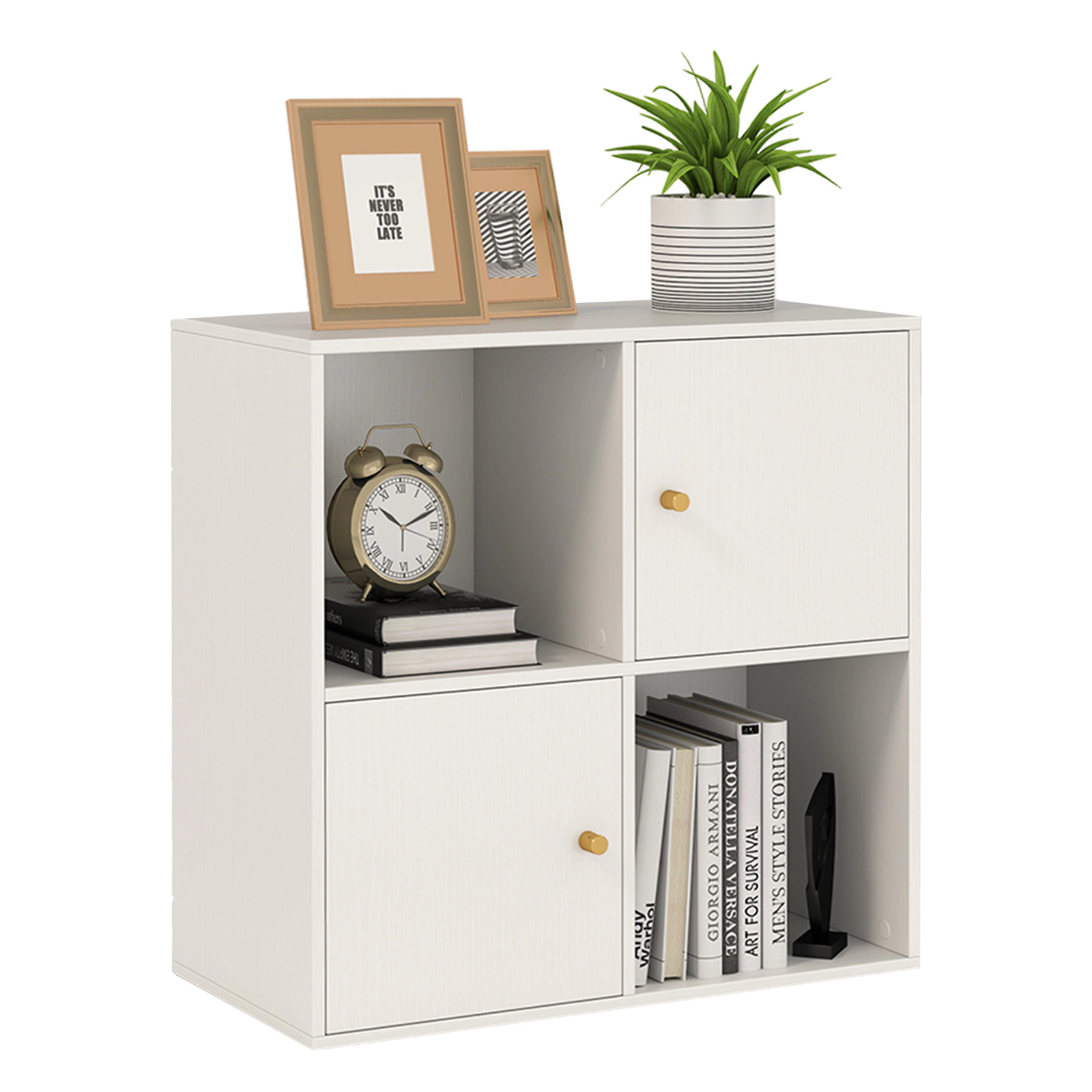 SUGIFT 4-Cube White 24-in Bookshelf with 2 Cabinet Doors Dual Anti-Tipping Kits and 45-lb Cubes