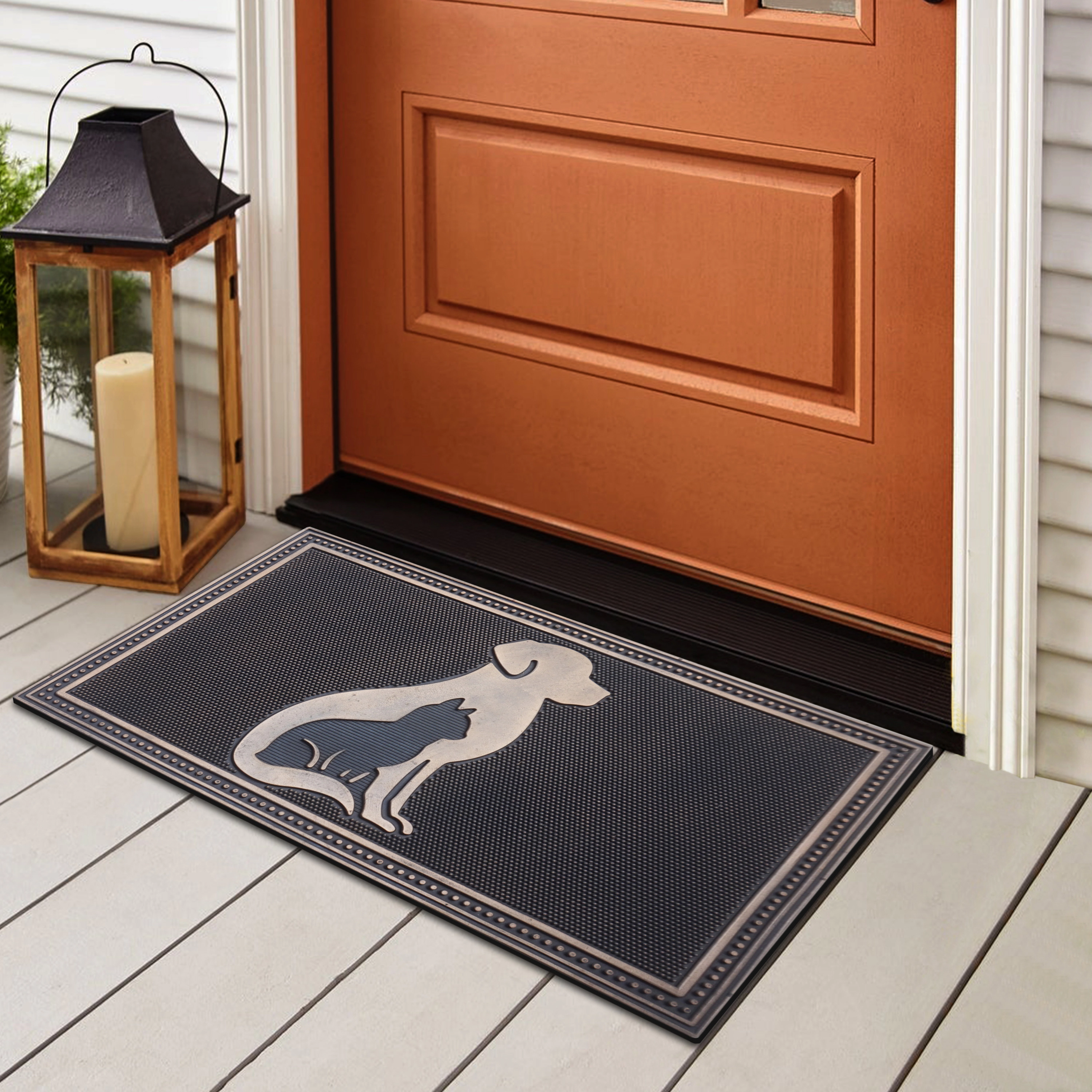 A1 Home Collections Dog and Cat Bronze Rubber Welcome Doormat Non-Slip Indoor Outdoor Entry Mat 18 x 30 In