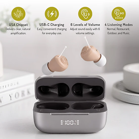 Pursonic Rechargeable OTC Hearing Aids for Adults with 4 Hearing Modes & 6 Adjustable Volume Levels