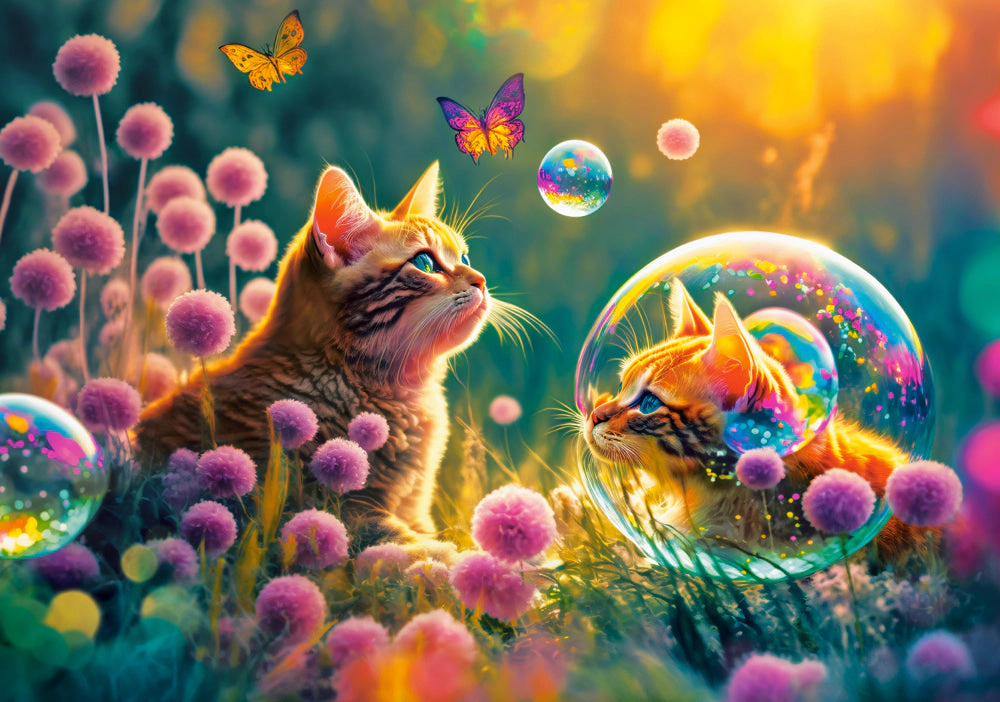 CASTORLAND 500 Piece Jigsaw Puzzles, Magical Morning, Cute kittens, Magical garden, Glowing flowers, B-53841