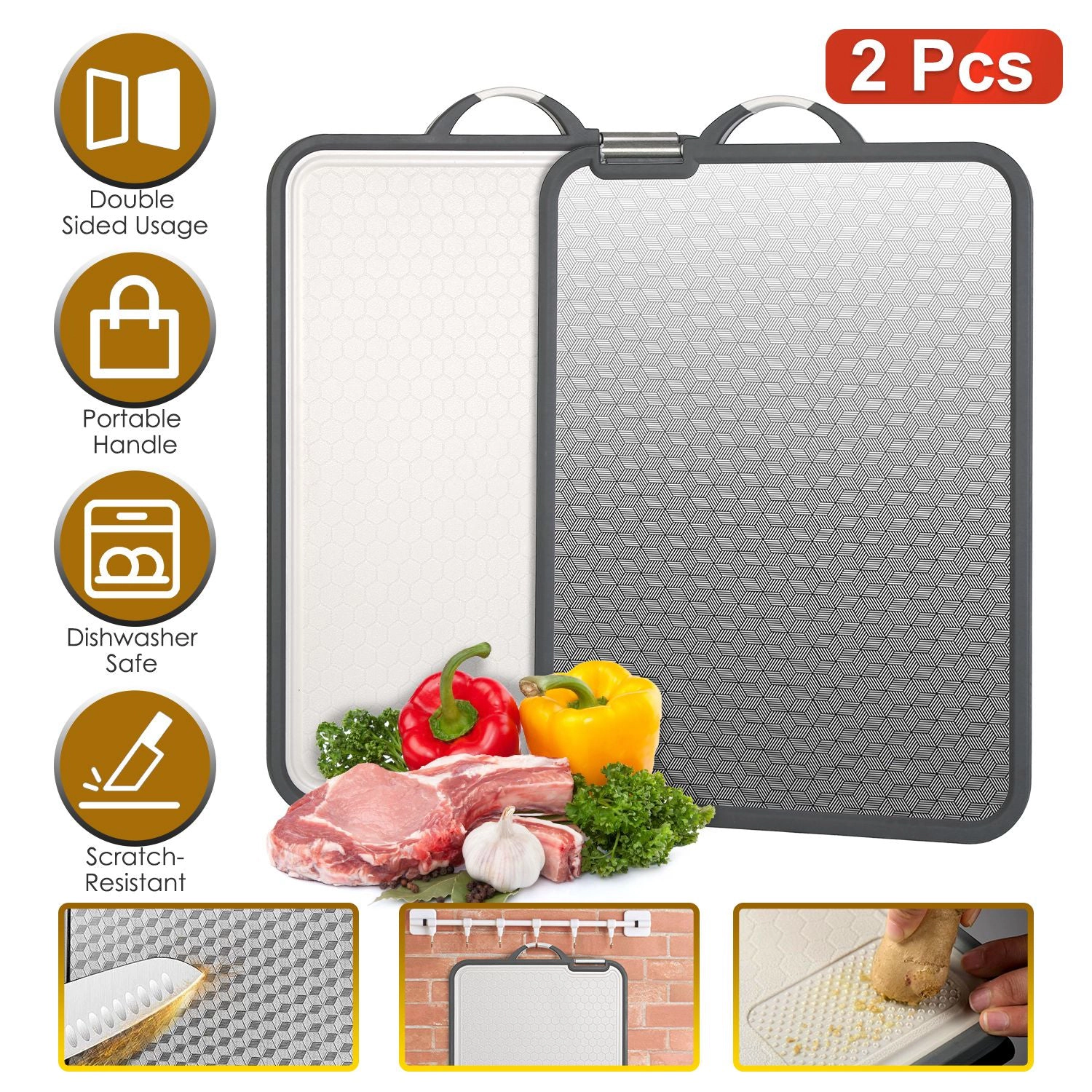 GBruno 2-Piece Double-Sided Cutting Board Set