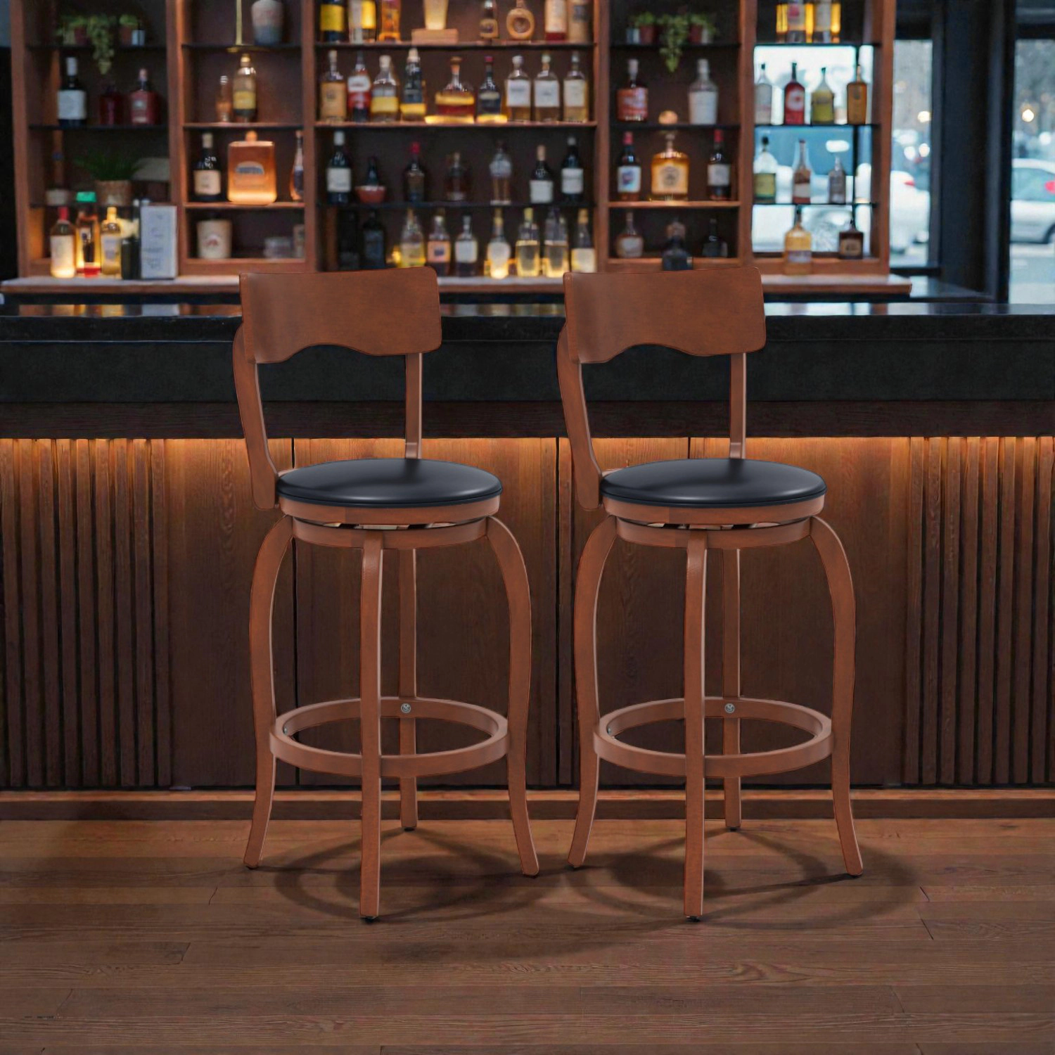 Hivvago 2-Piece Swivel Bar Stools with Upholstered Seats and Rubber Wood Frame