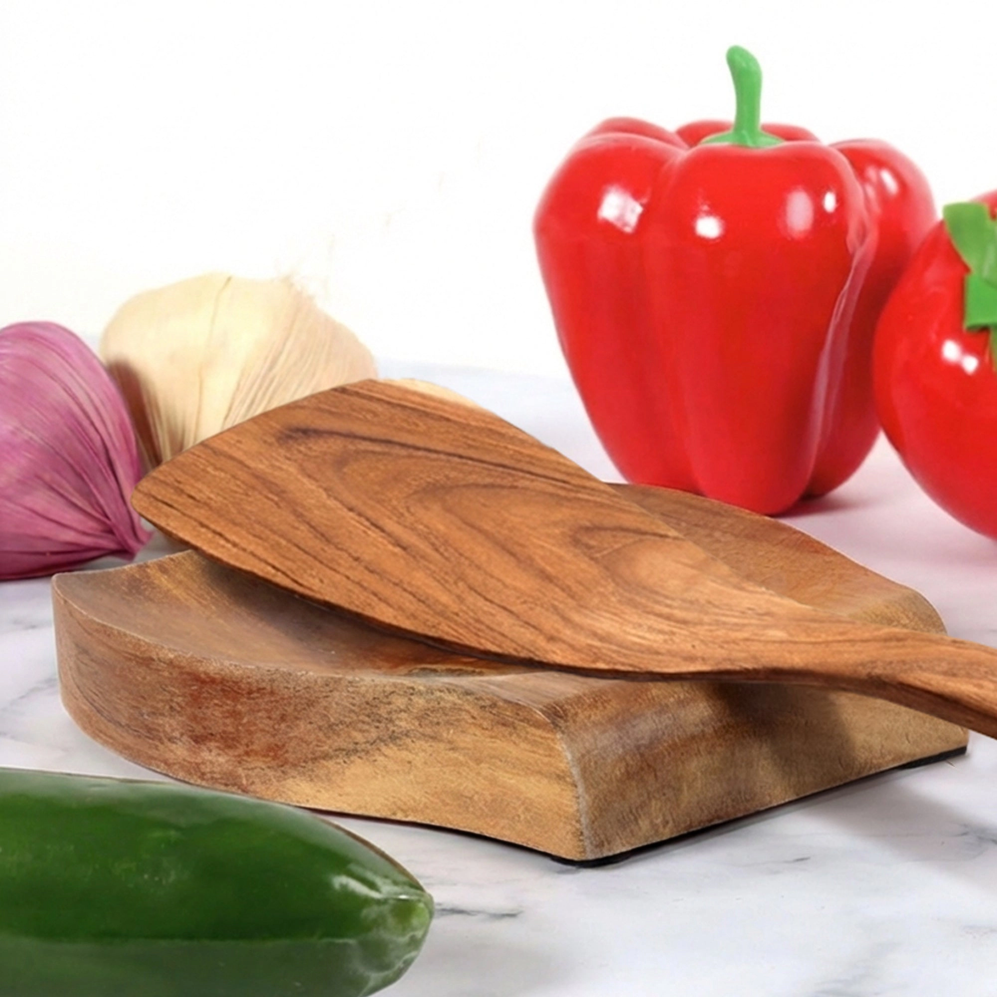 Cheer Collection Teak Wood Spoon Rest with Non-Slip Base