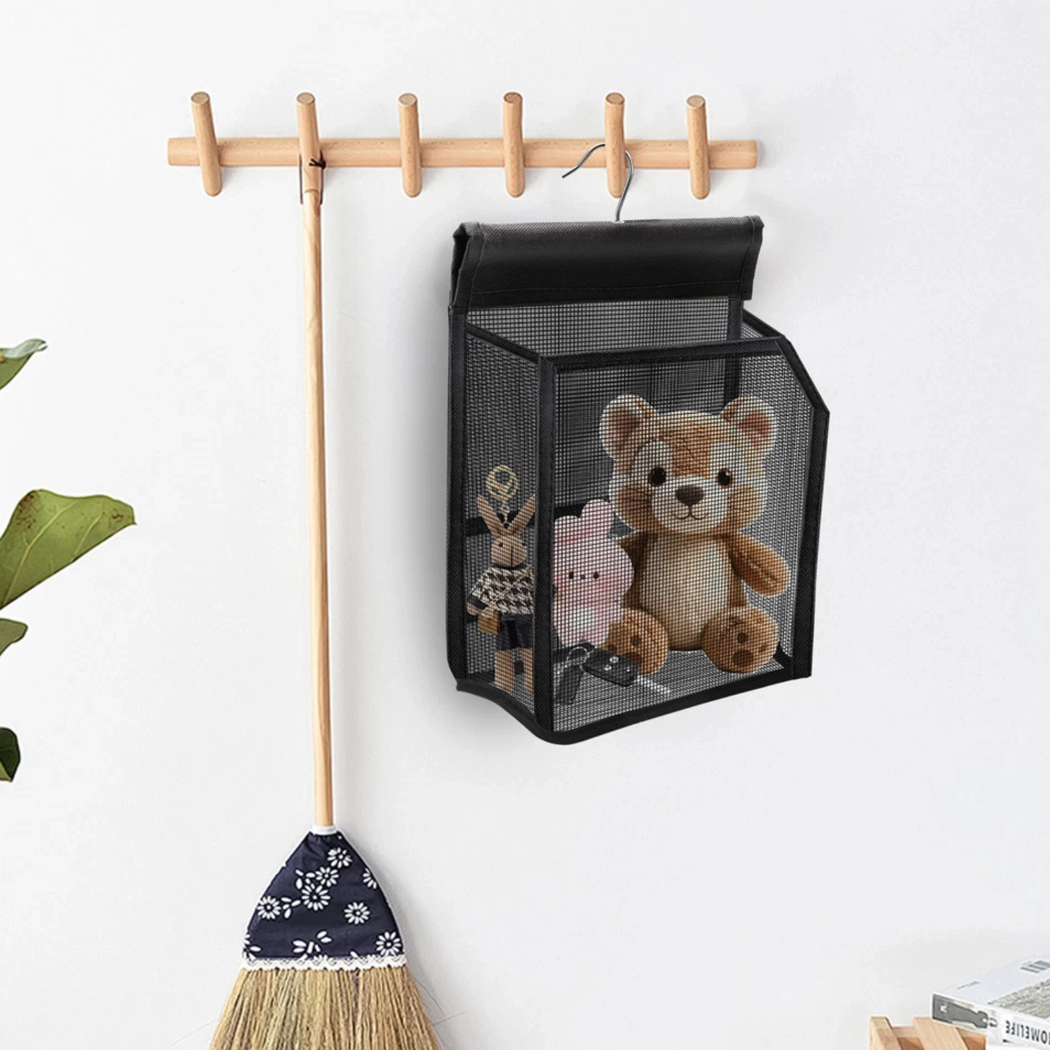 SS Design Hanging Mesh Shower Caddy Organizer Bathroom Storage Bag with 2 Removable Hooks