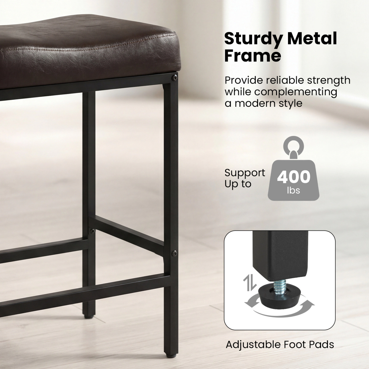 Glintex 2-Piece 25-Inch Backless Saddle Counter Stool Set with Faux Leather Seat