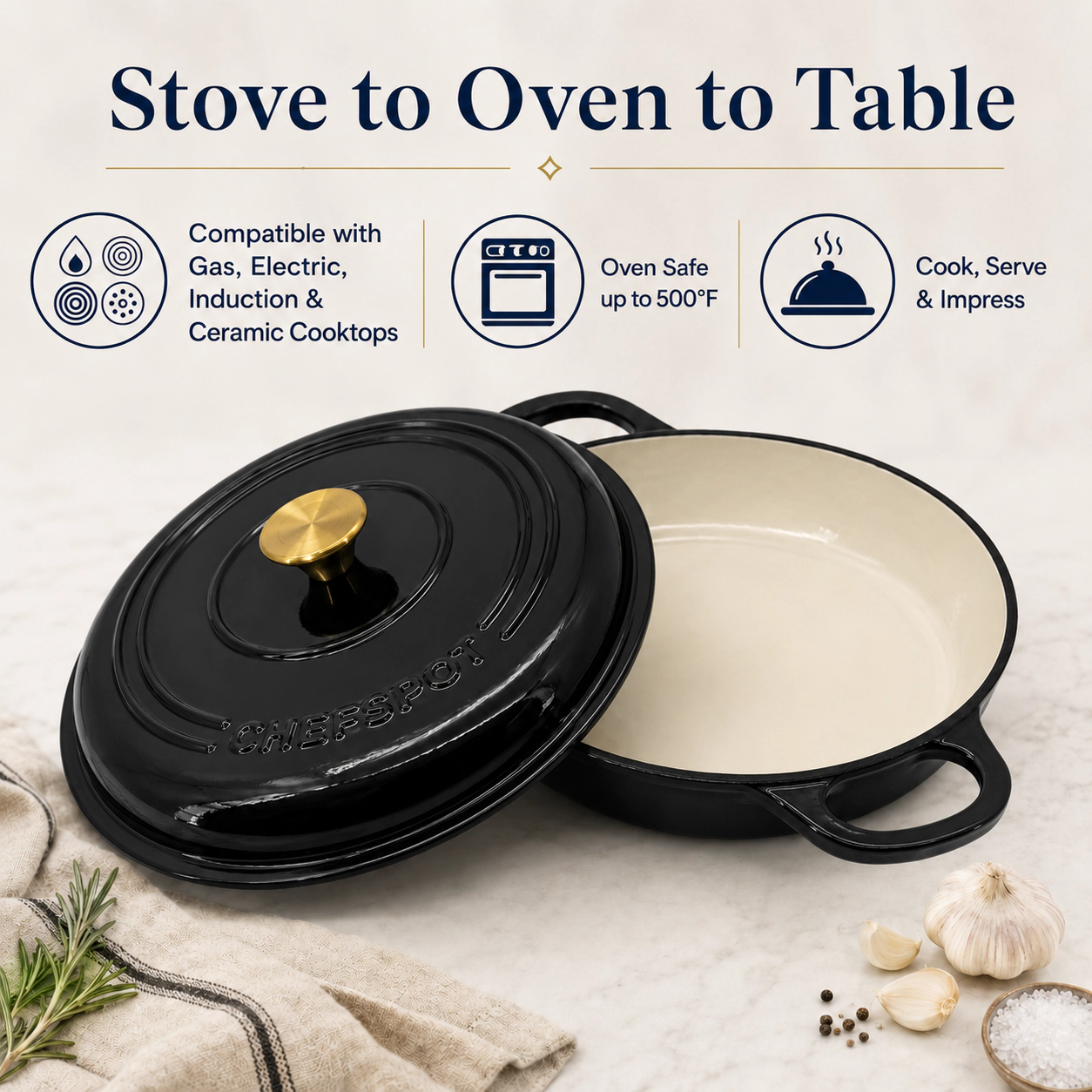 CHEFSPOT 3.5 Quart Enameled Cast Iron Braiser Pan