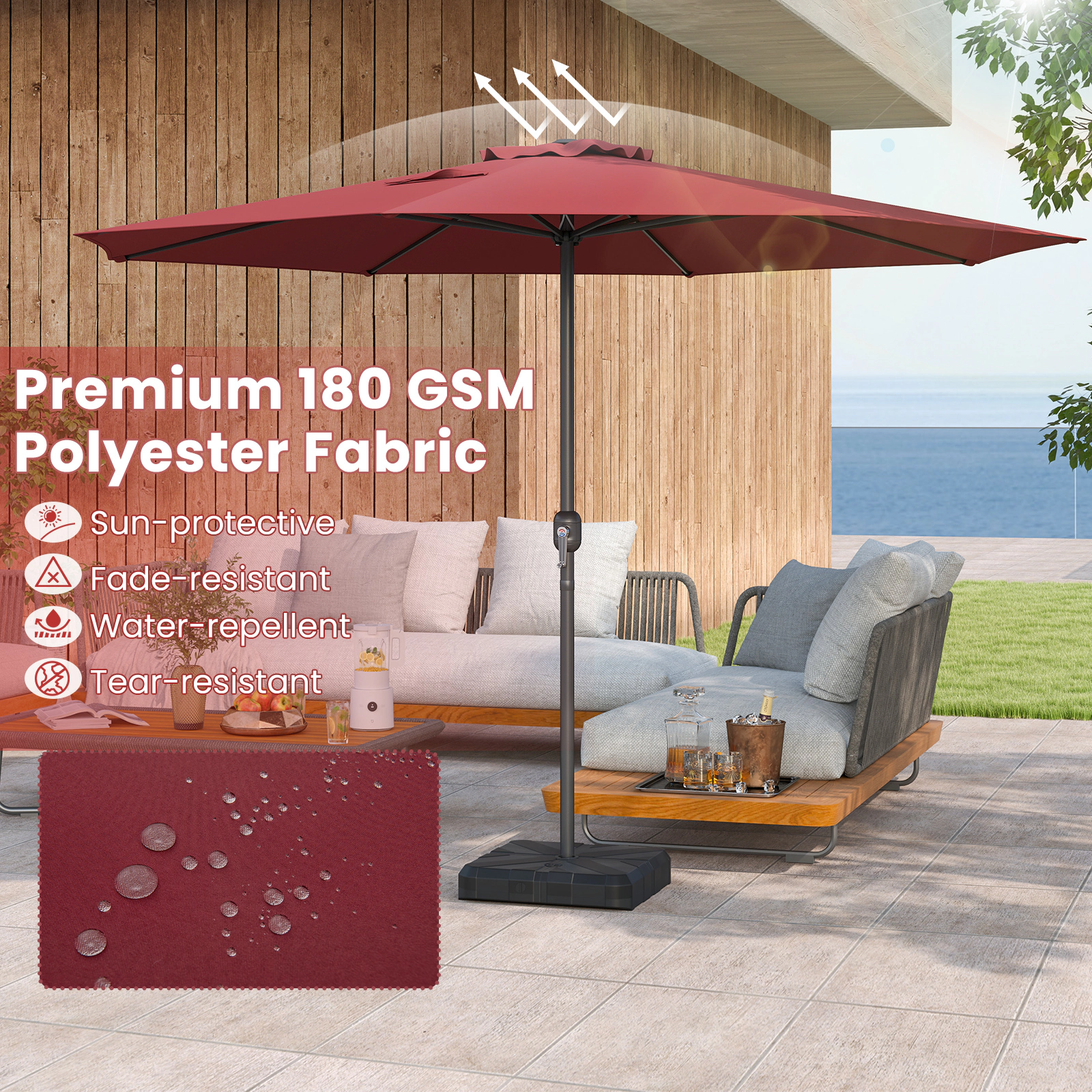 SUGIFT 12-Ft Patio Umbrella with Crank Handle and 8 Sturdy Ribs 12 x 8.2-in Canopy 6.9-ft Umbrella Rim Height Red