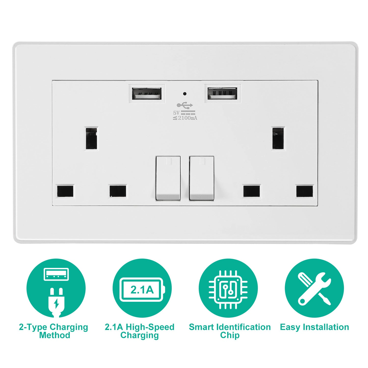 GBruno Dual USB UK Wall Outlet With Switch