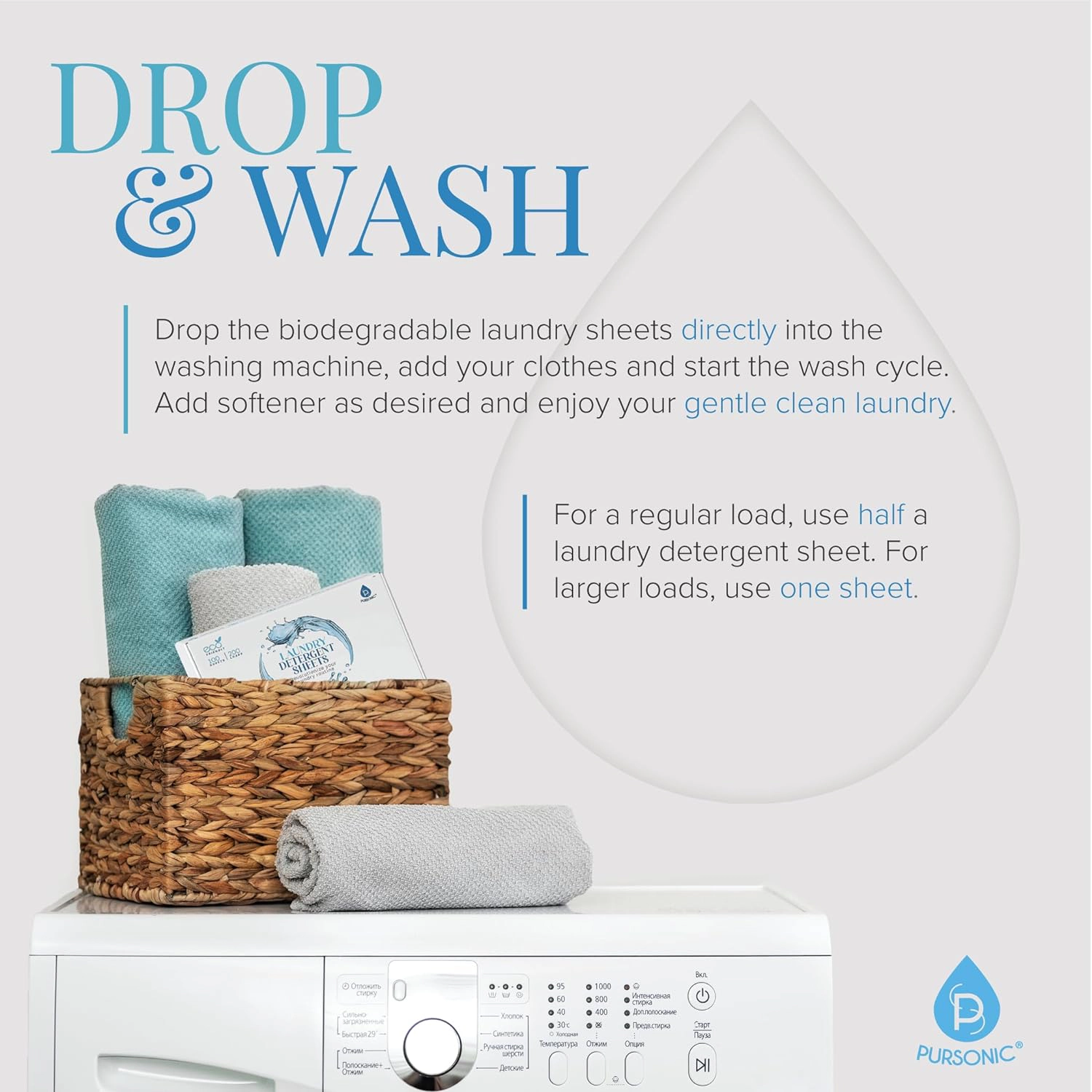 Pursonic Unisex Eco-Friendly Laundry Care Set: Detergent Sheets & New Zealand Wool Dryer Balls
