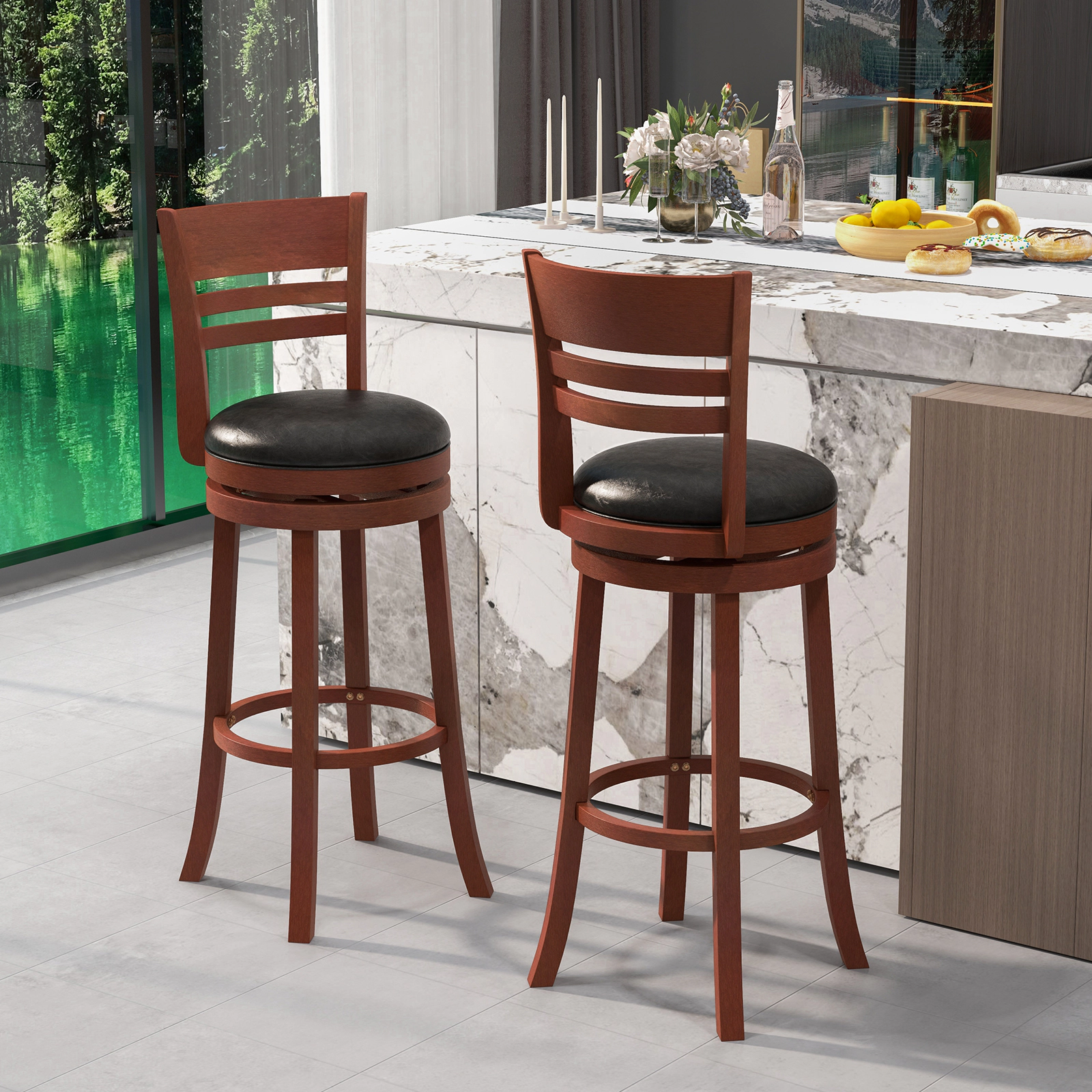 Glintex 2-Piece 31.5-Inch Swivel Bar Stool Set with PU Upholstered Seat, Brown & Black
