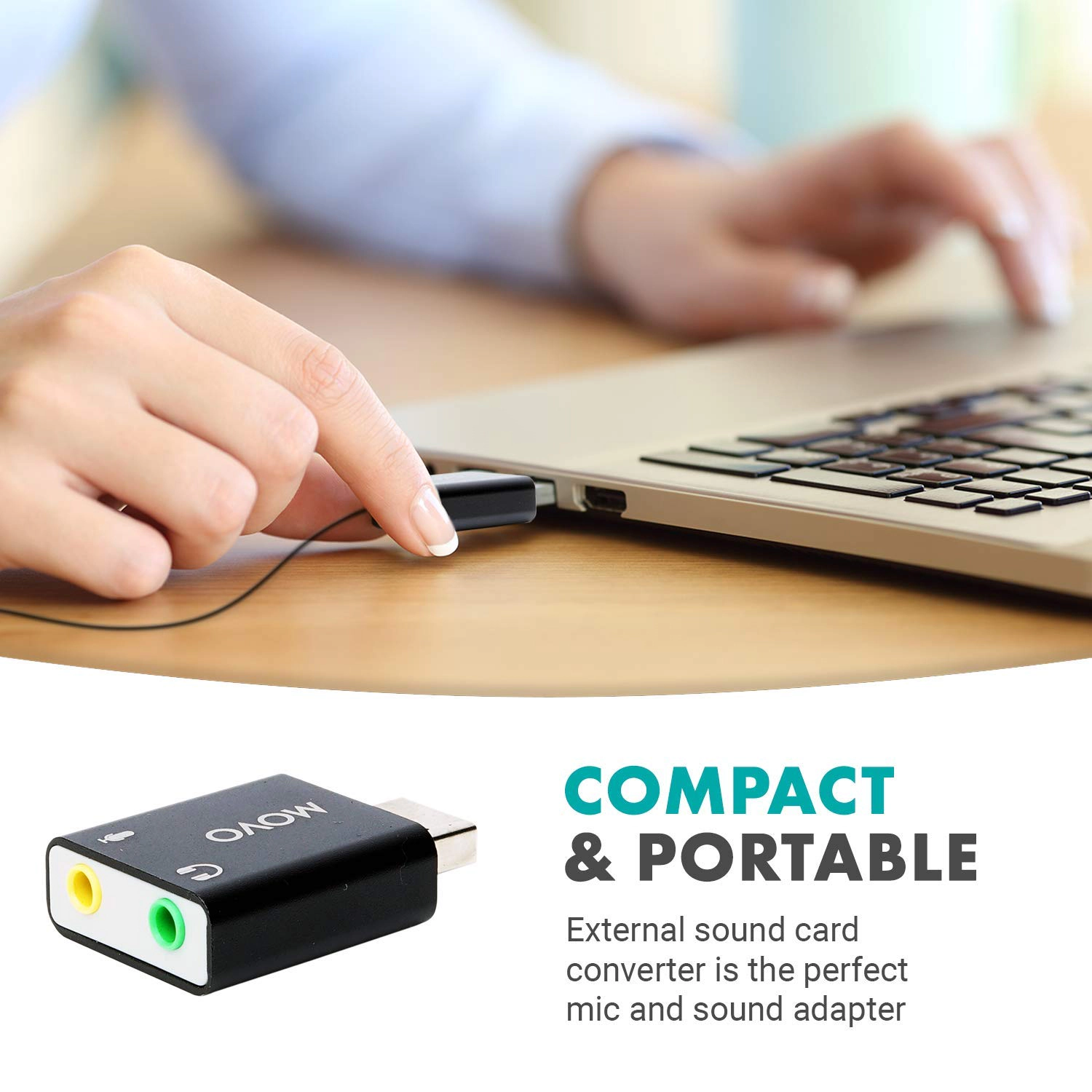Movo USB-AC 3.5mm TRS Microphone to USB 2.0 Stereo Audio External Sound Card Adapter for PC and Mac. USB Sound Card