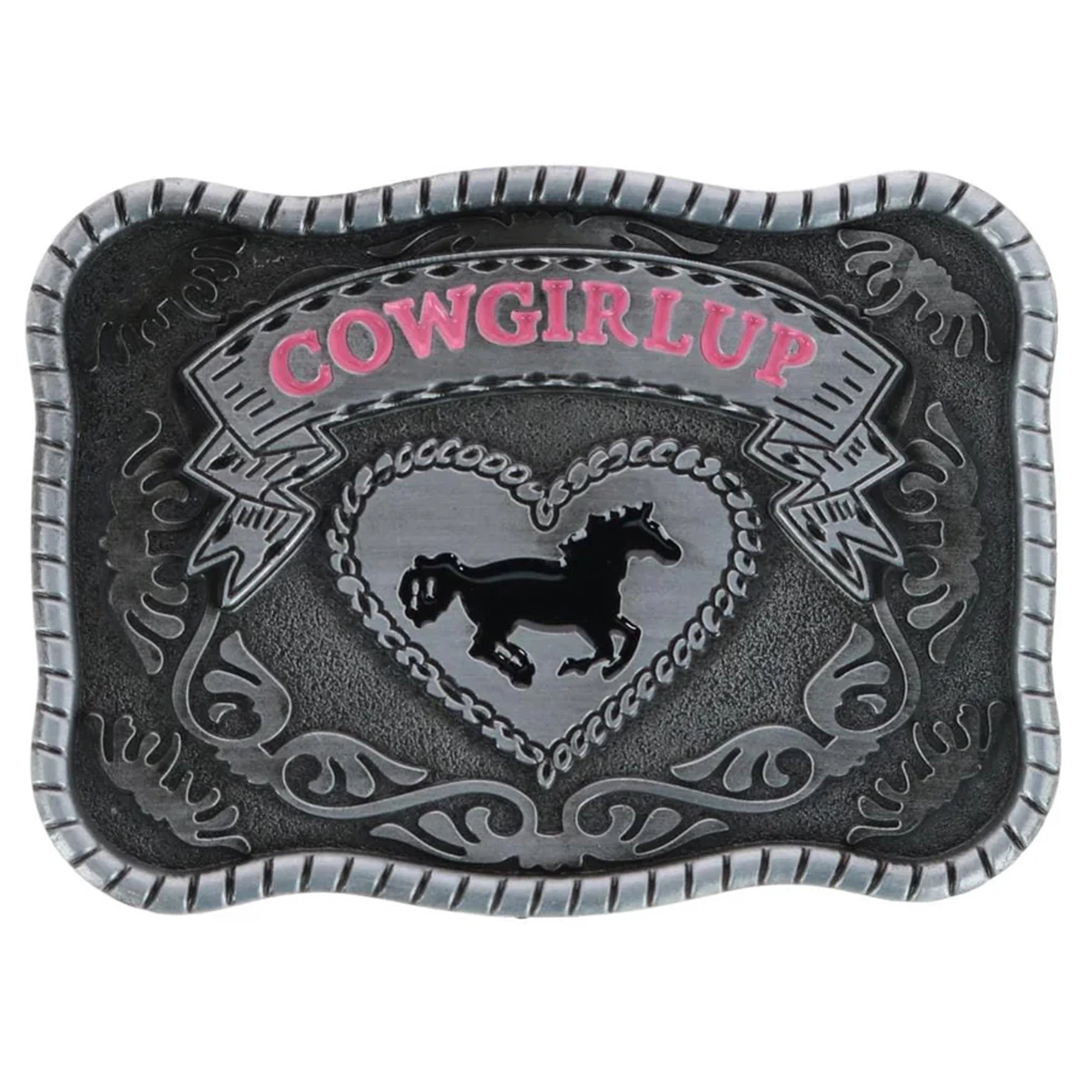 CTM Women's Rectangle Cowgirl Up Horse Belt Buckle
