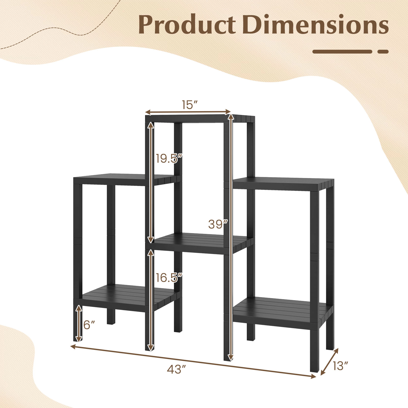 SUGIFT Black 6-Tier Modular Plastic Cube Storage Organizer Shelf for Closet Kitchen and Bathroom