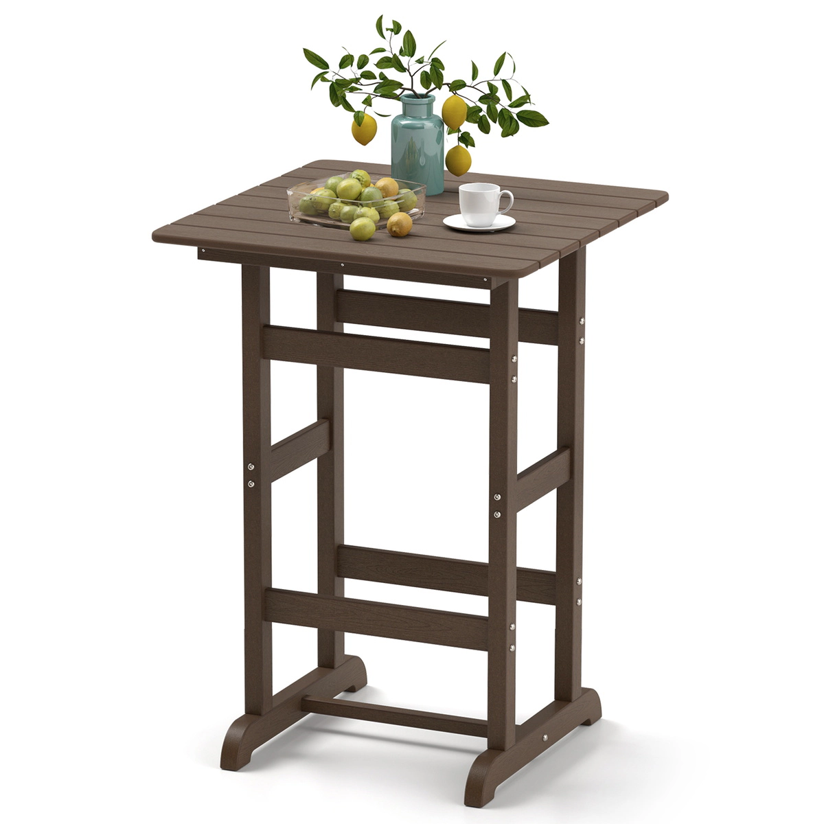SUGIFT 30-in Square Bar Table Dining Table with Slatted Tabletop 135-lb Capacity for 25.5-31.5 in Bar Stools Brown
