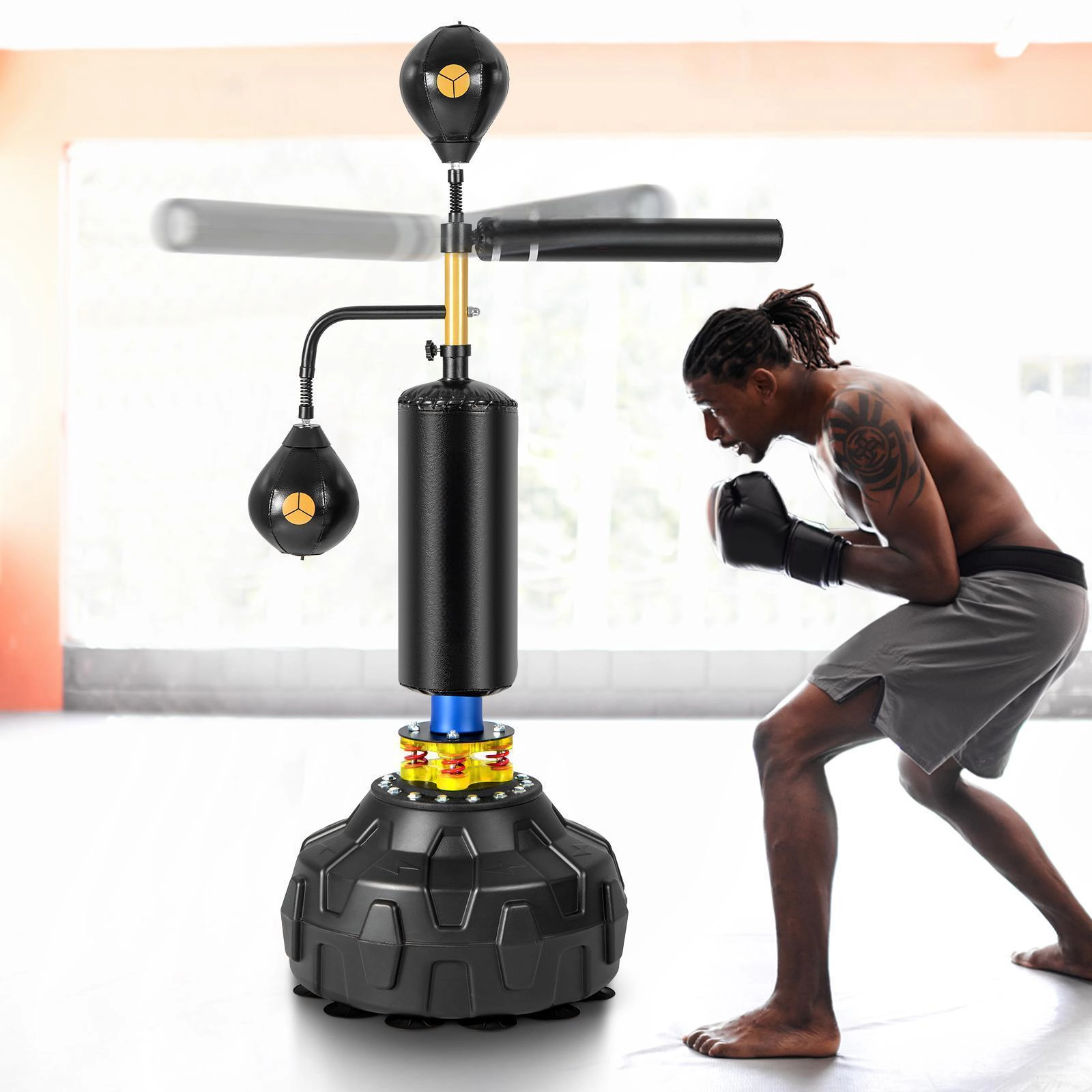 SUGIFT Freestanding Boxing Speed Trainer Punching Bag with 360° Spinning Bar 6-Level Adjustable Height Black